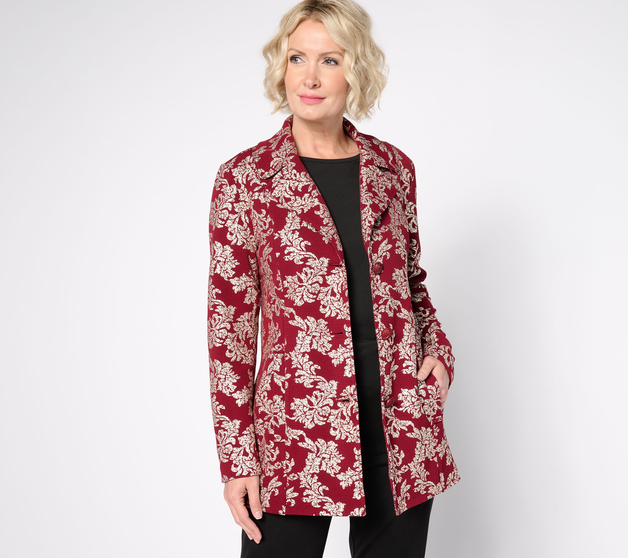 "As Is" GRAVER Susan Graver Petite Metallic Print Knit Topper