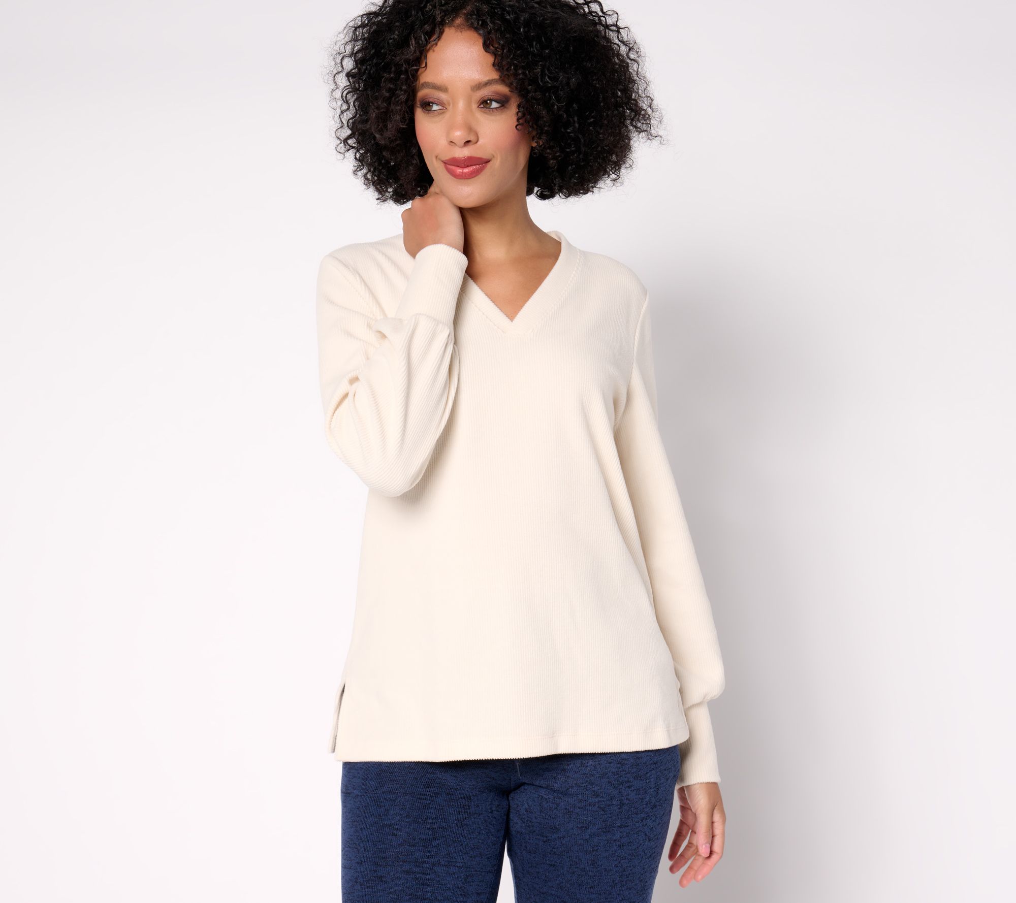 "As Is" Cuddl Duds Ribbed V-Neck Pullover