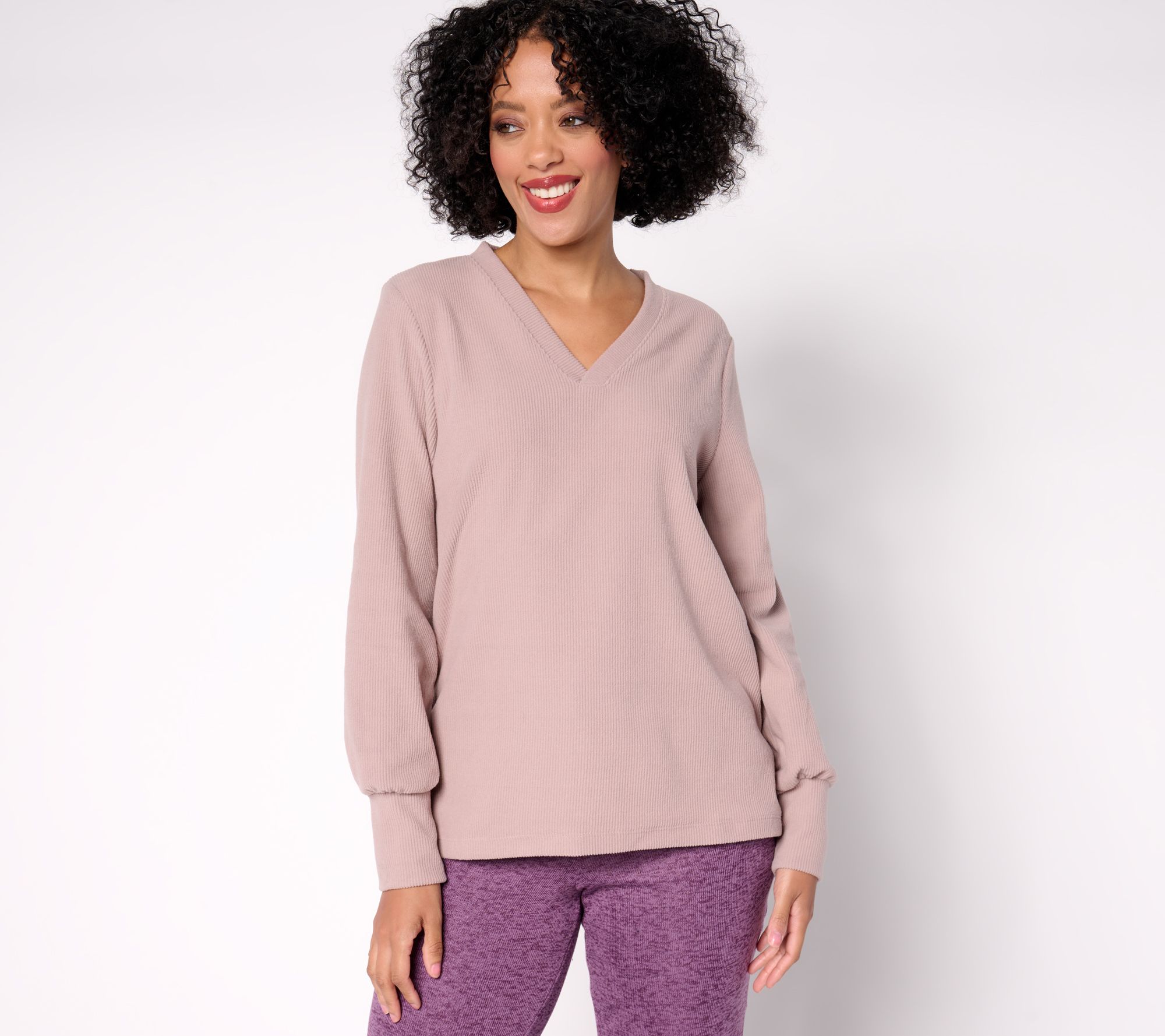 "As Is" Cuddl Duds Ribbed V-Neck Pullover