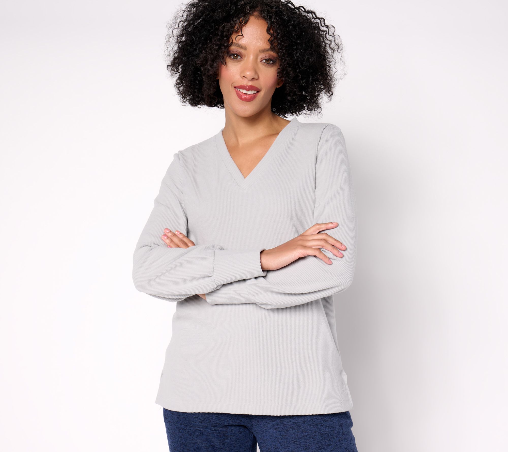 "As Is" Cuddl Duds Ribbed V-Neck Pullover