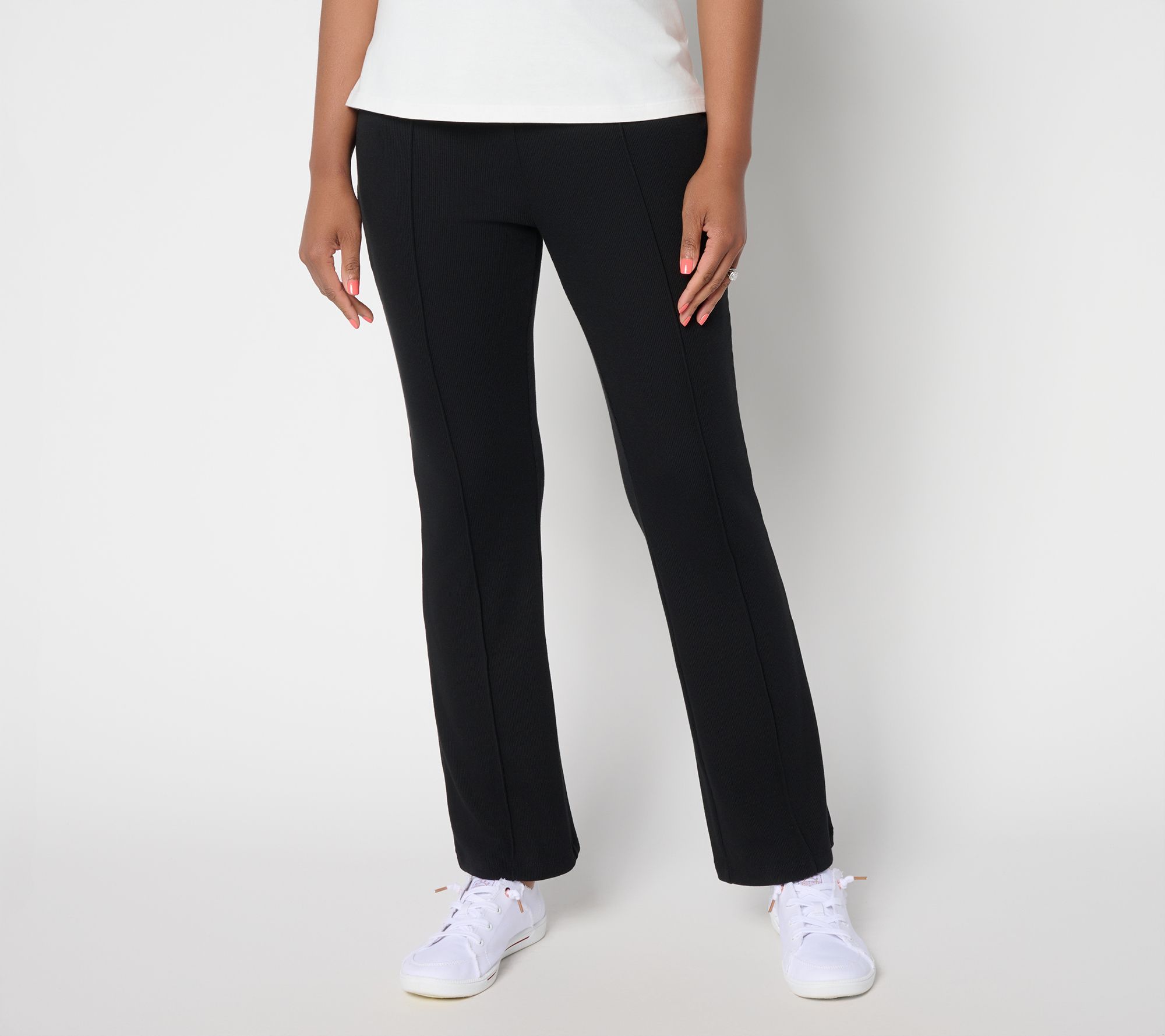 LOGO by Lori Goldstein Regular Full Length Knit Rib Flare Pants