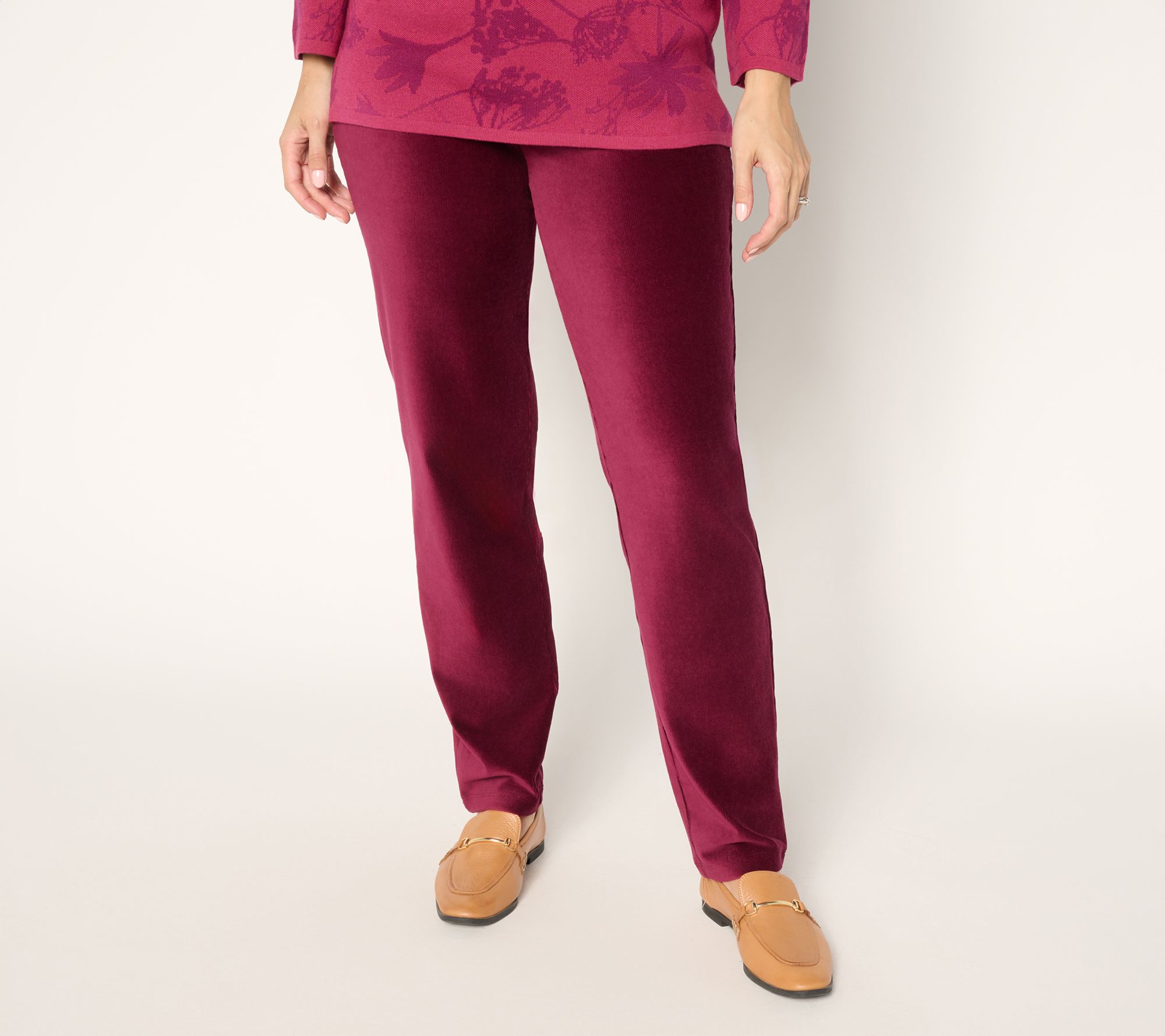 Susan Graver Weekend Petite Knit Corduroy Straight Leg Pant
