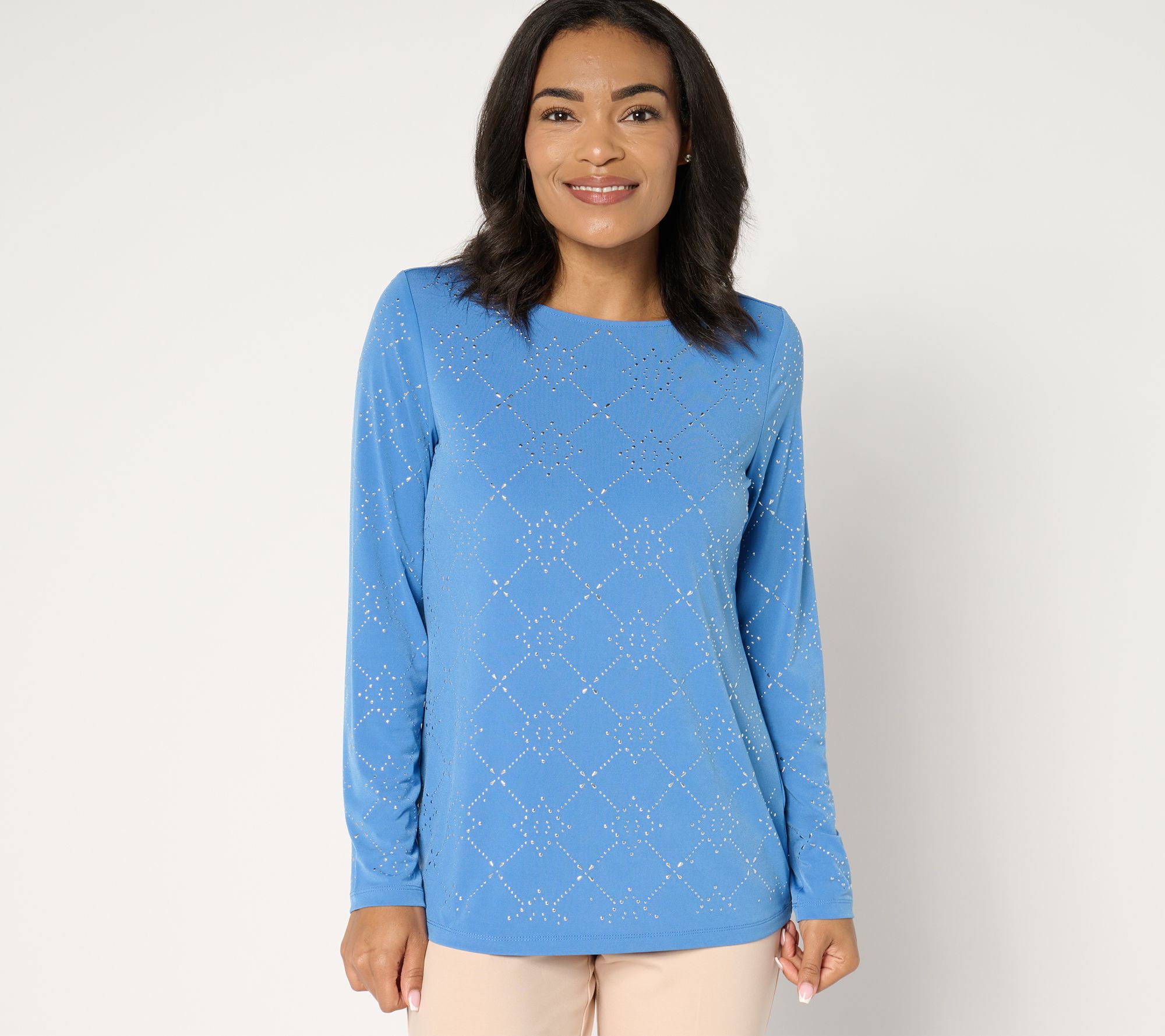 "As Is" Susan Graver Liquid Knit Embellish Long Sleeve Top