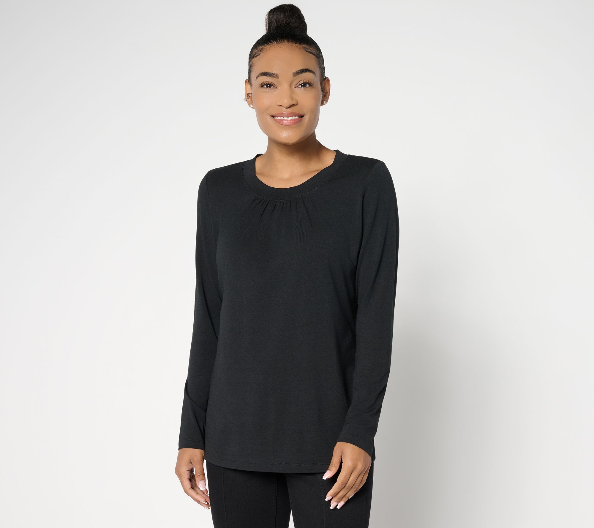 Denim & Co. Essentials So Soft Jersey Ruched Neck Top