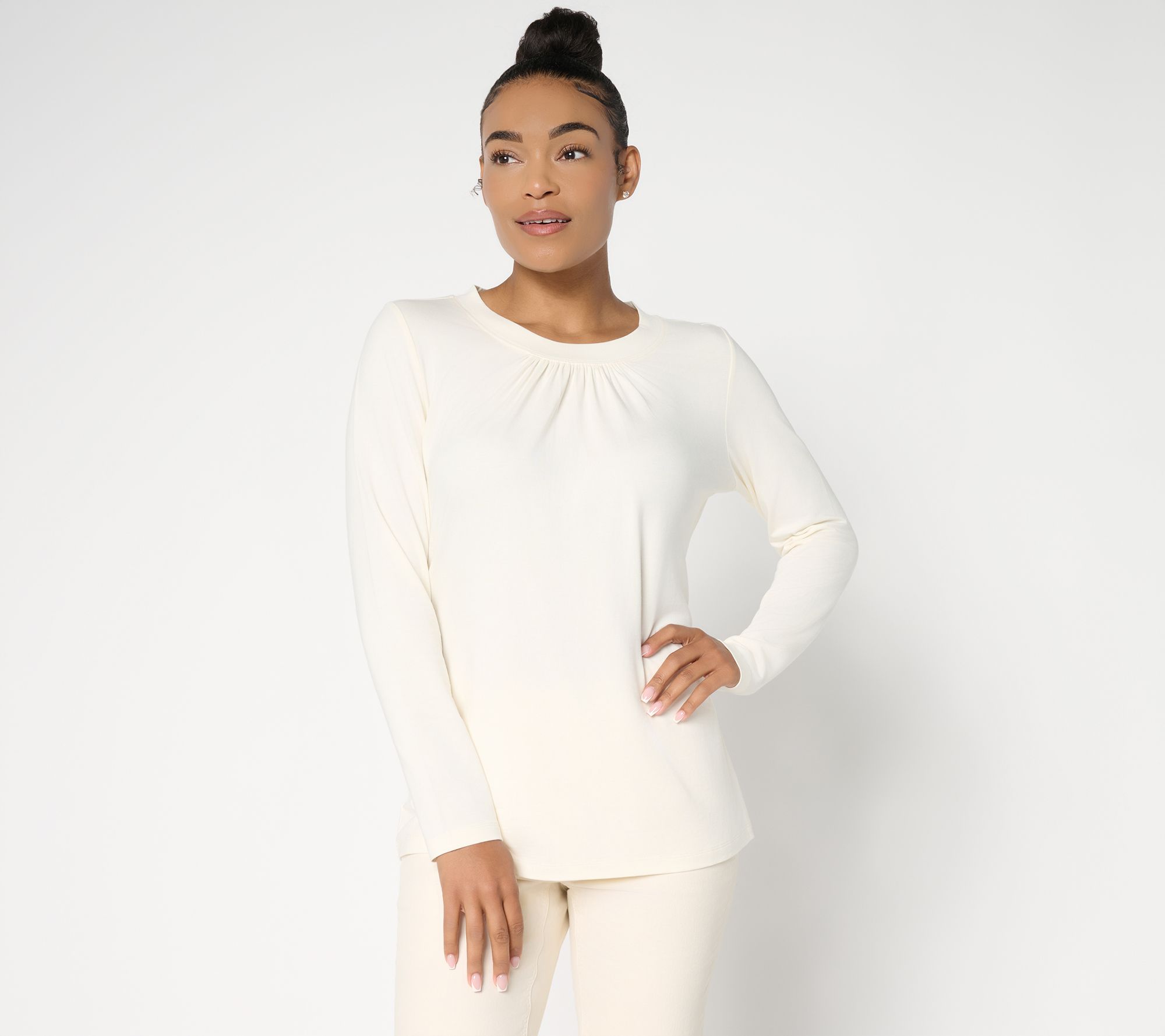 Denim & Co. Essentials So Soft Jersey Ruched Neck Top