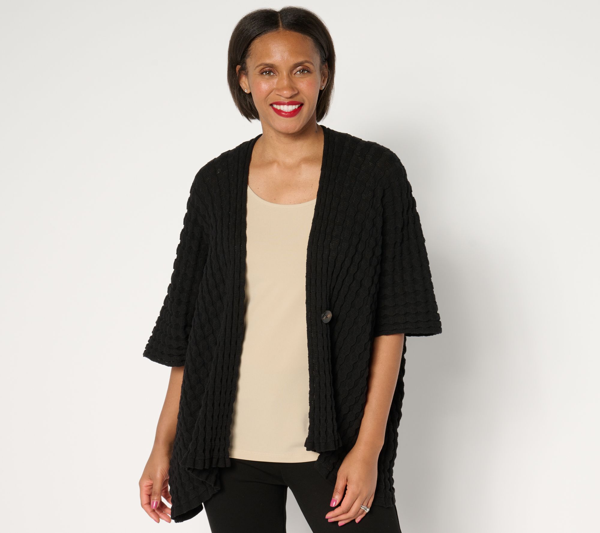 "As Is" Susan Graver Fully Fashioned Pucker Knit Cocoon Shrug