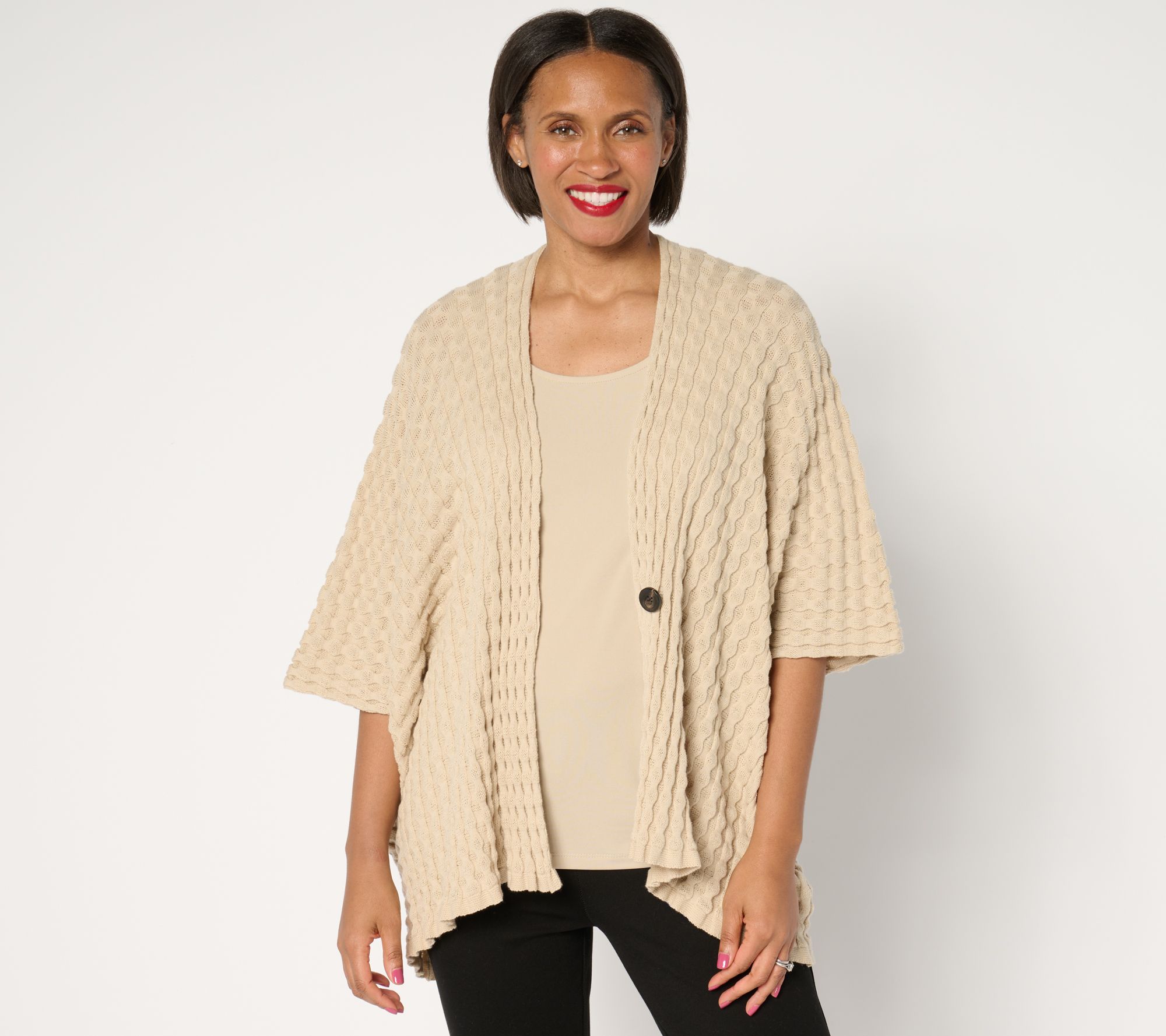 "As Is" Susan Graver Fully Fashioned Pucker Knit Cocoon Shrug