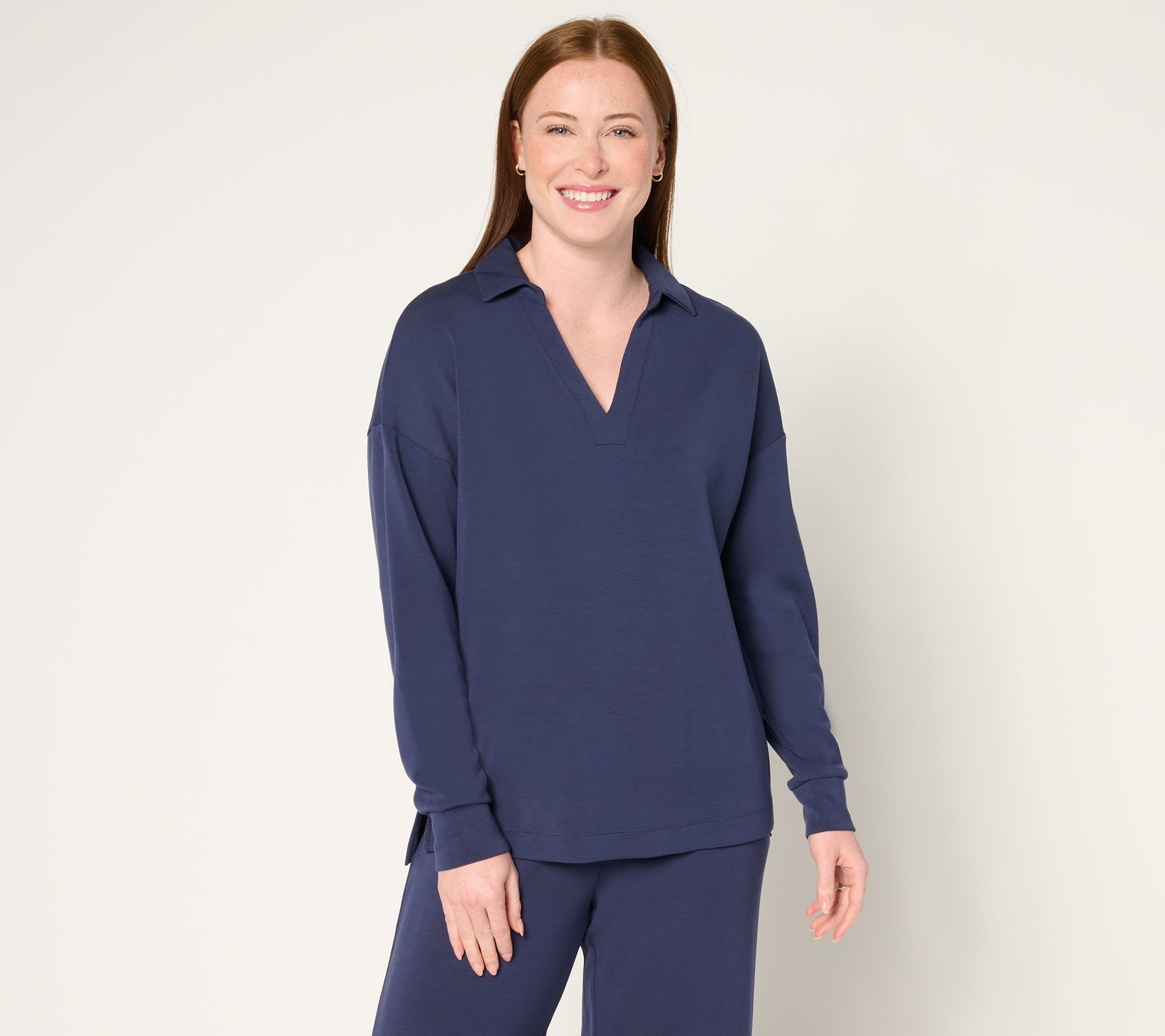"As Is" Belle by Kim Gravel ScubaLuxe Polo V-Neck Pullover Top