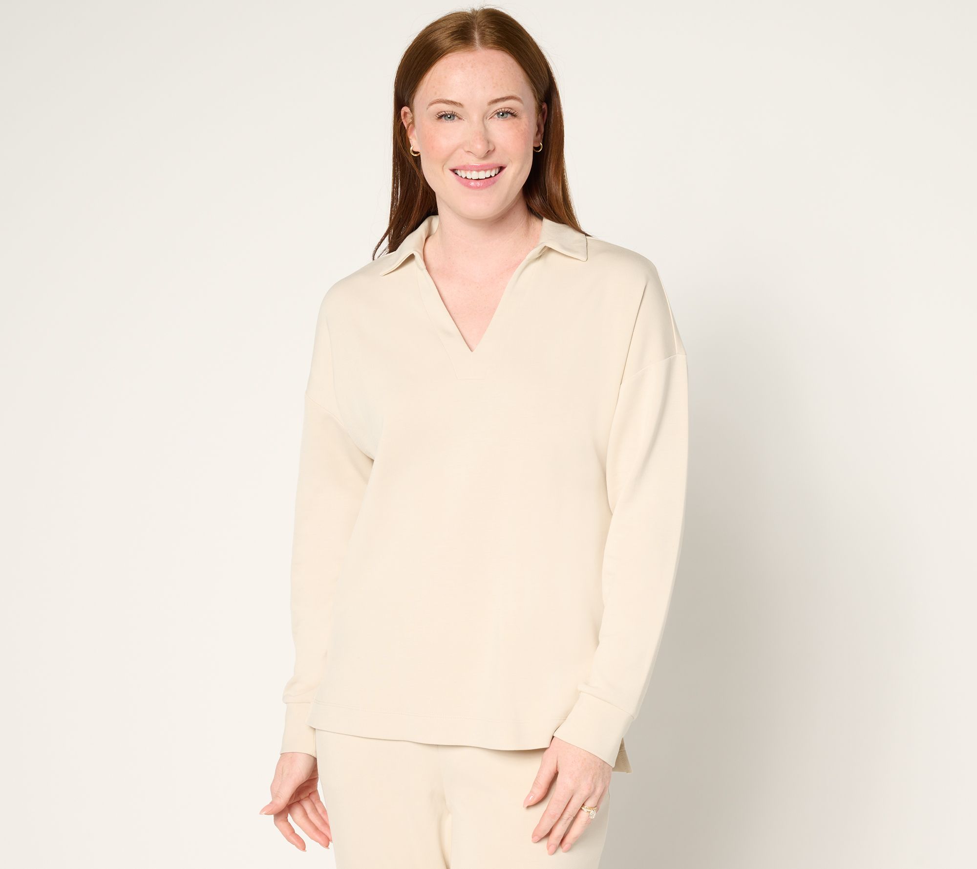 "As Is" Belle by Kim Gravel ScubaLuxe Polo V-Neck Pullover Top