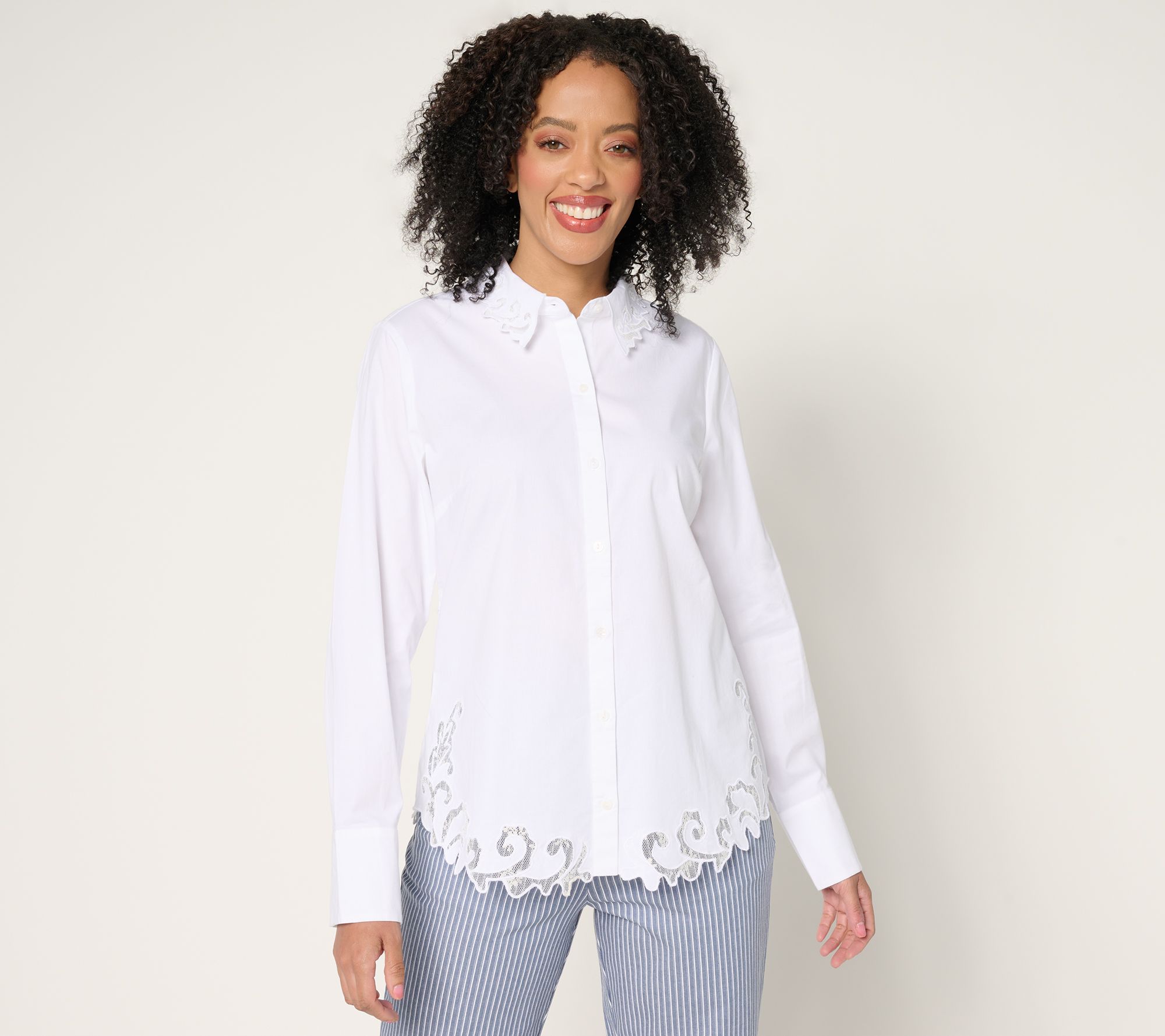 "As Is" BEAUTIFUL by Lawrence Zarian Button Front Shirt w/ Lace