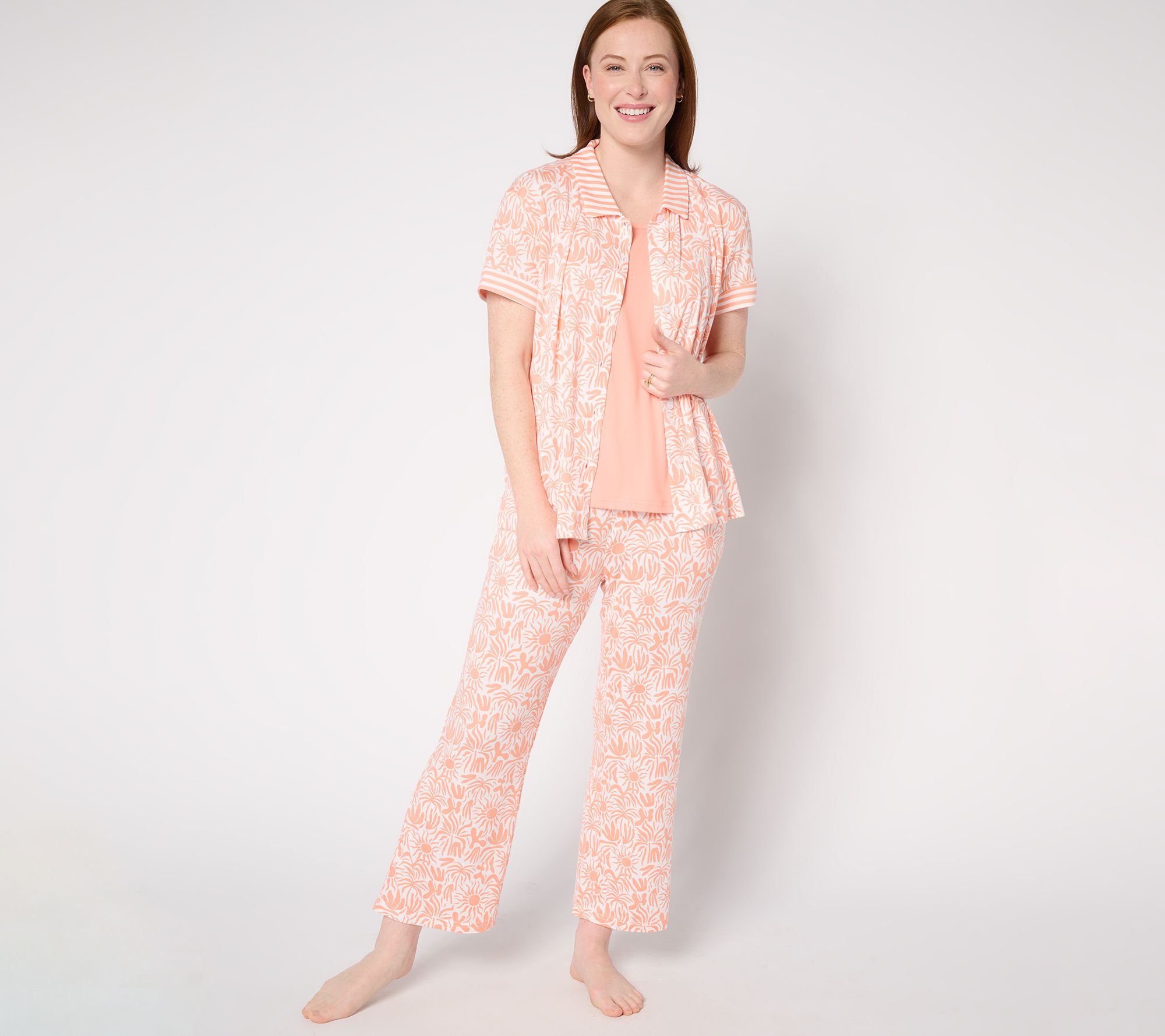"As Is" MUK LUKS Reg Cloud Button Up, Tank & Crop Pant Pajama Set