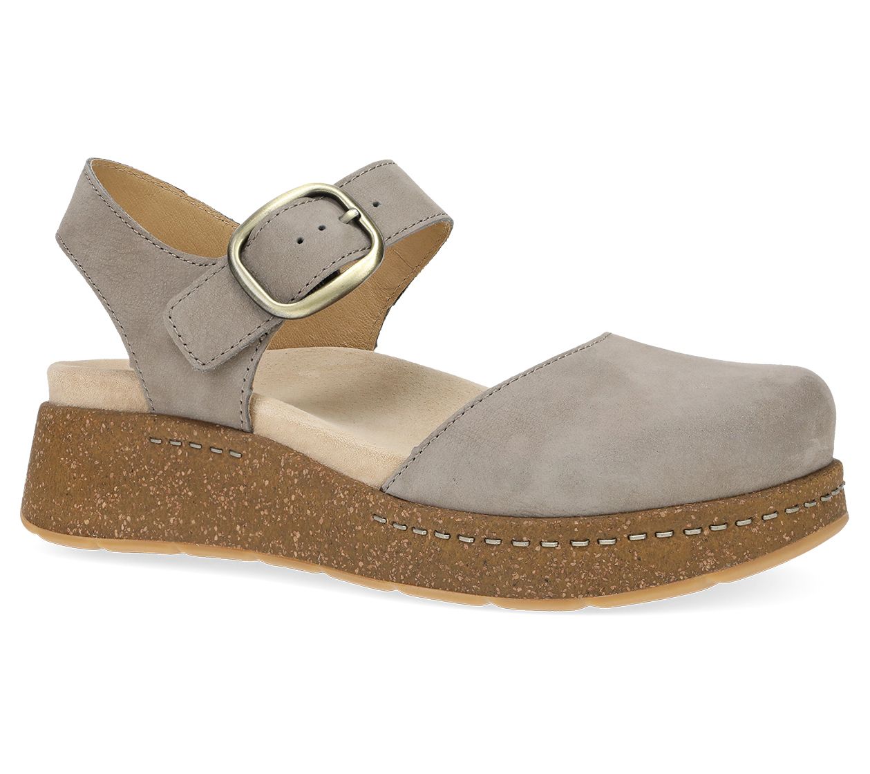 Dansko Brynlee Taupe Milled Nubuck Leather Sandal