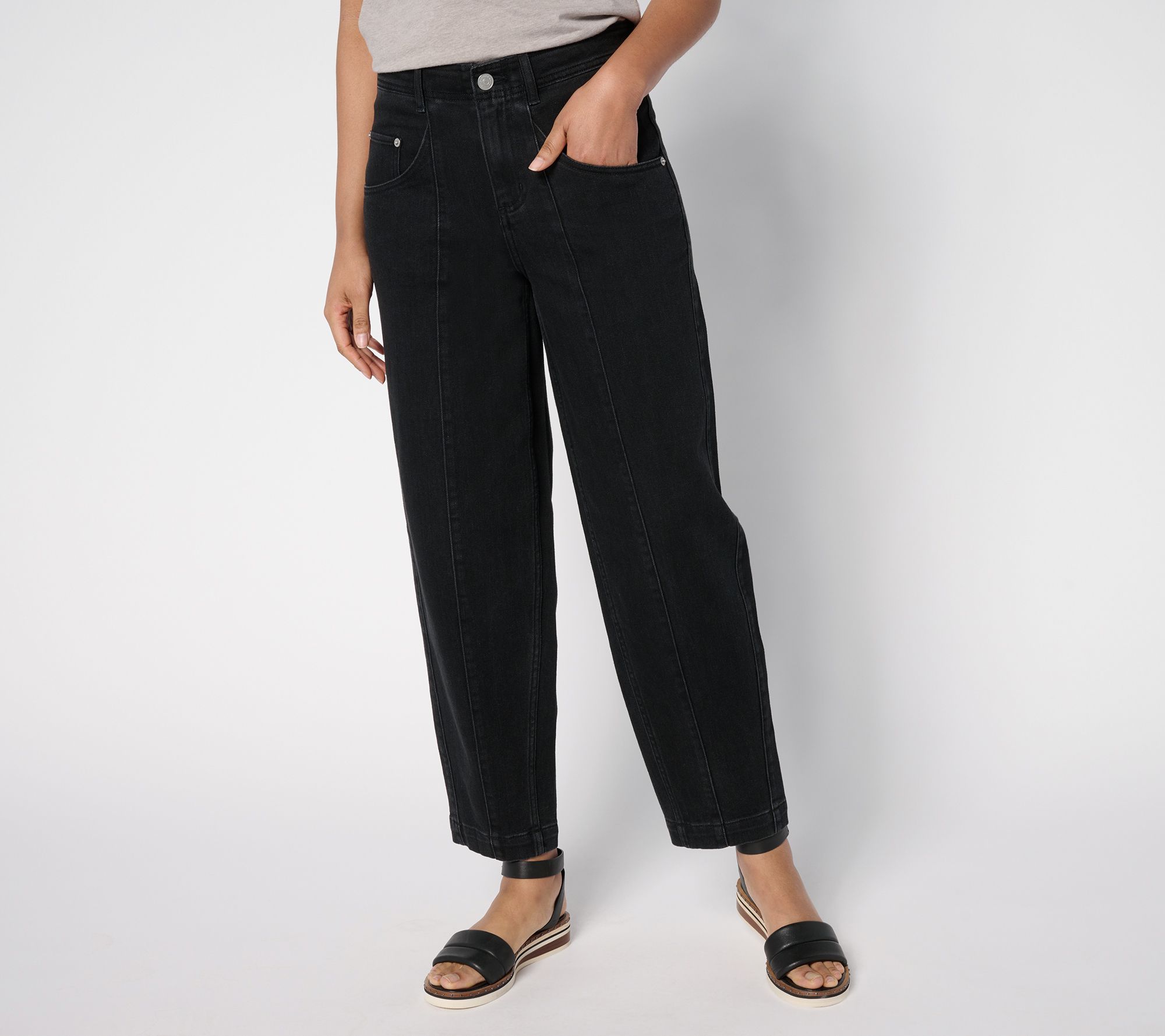 "As Is" LOGO by Lori Goldstein Regular Black Barrel Leg Ankle Jeans