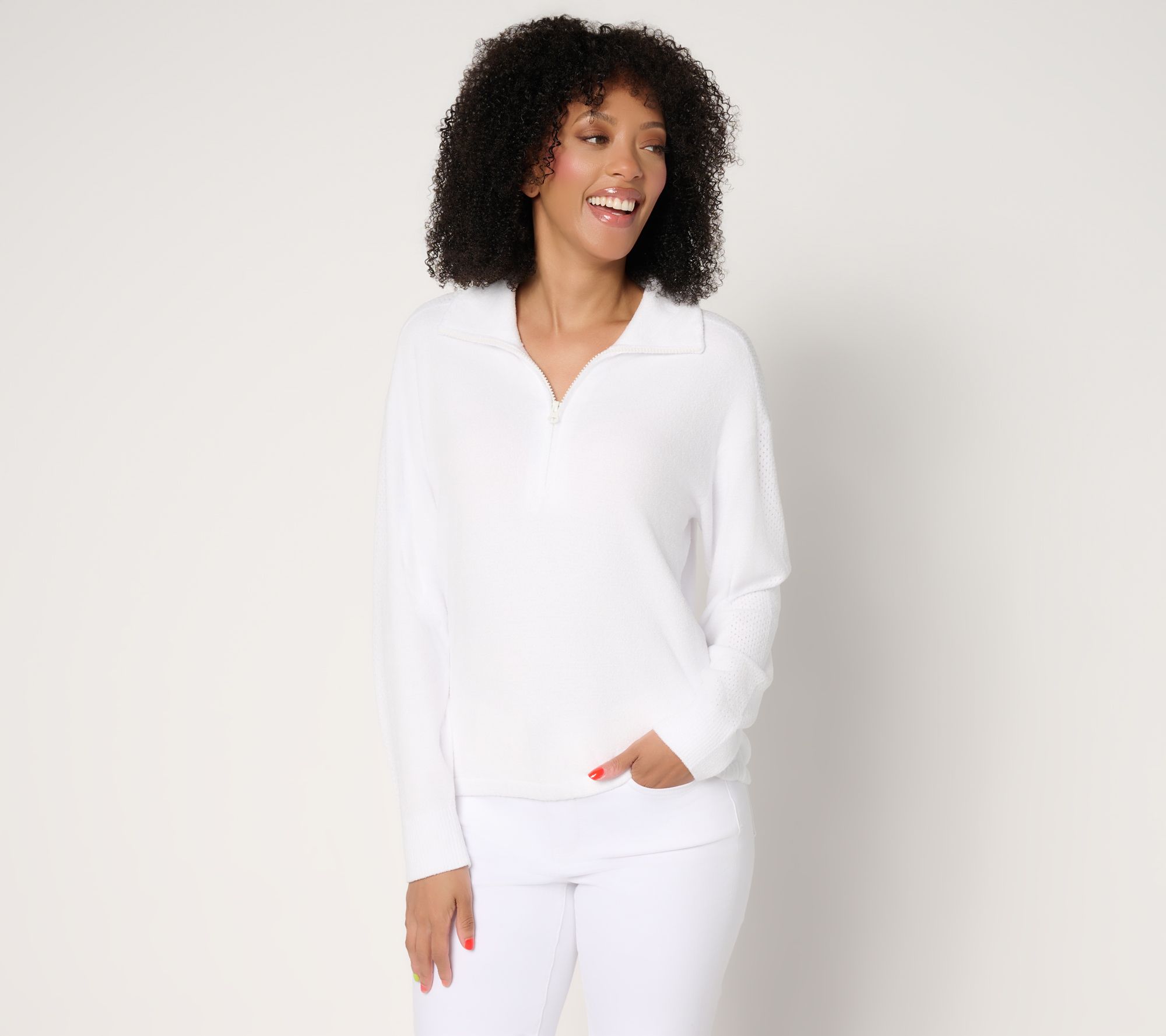 "As Is" Barefoot Dreams CCUL Half Zip Pointelle Pullover