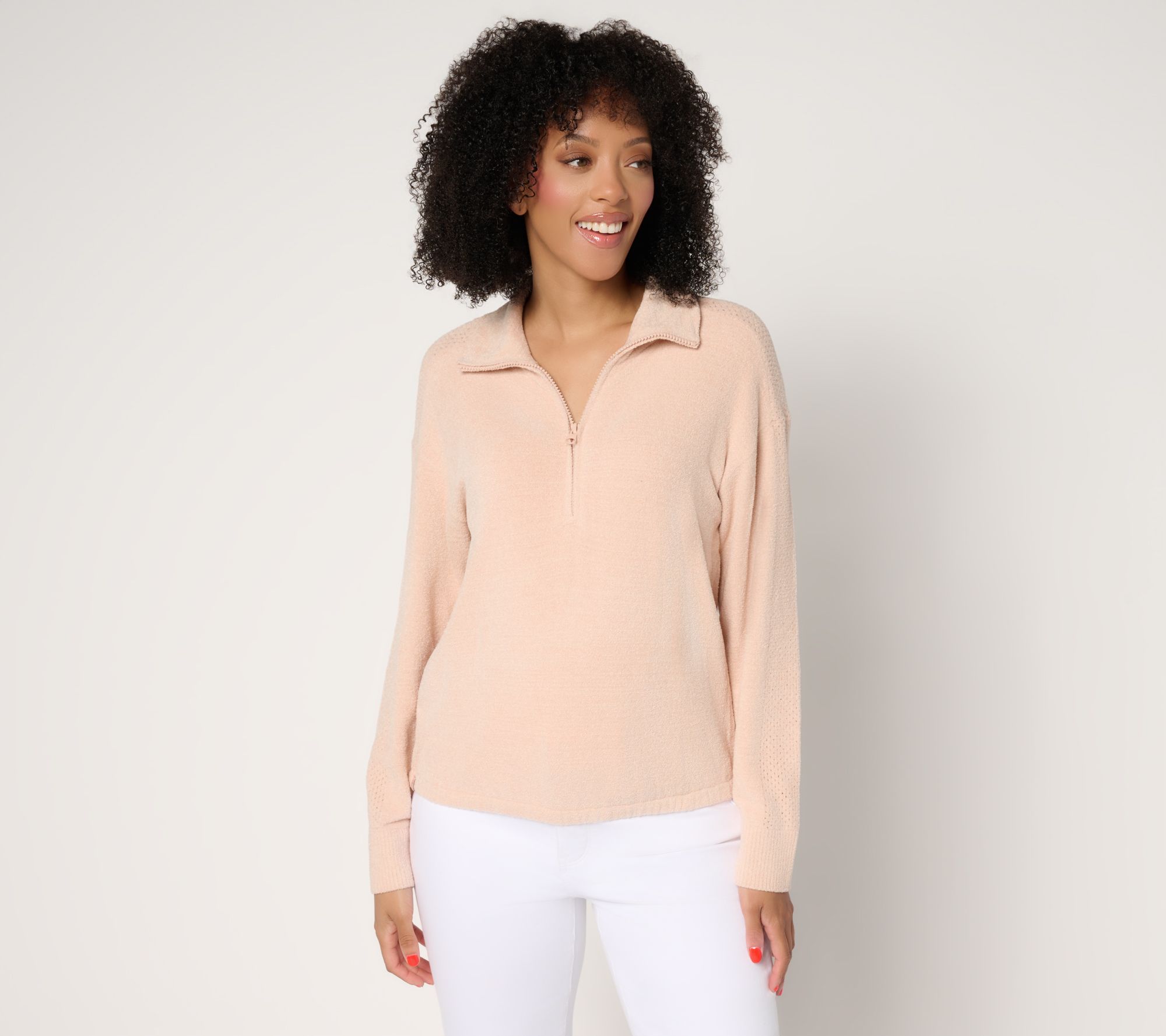"As Is" Barefoot Dreams CCUL Half Zip Pointelle Pullover