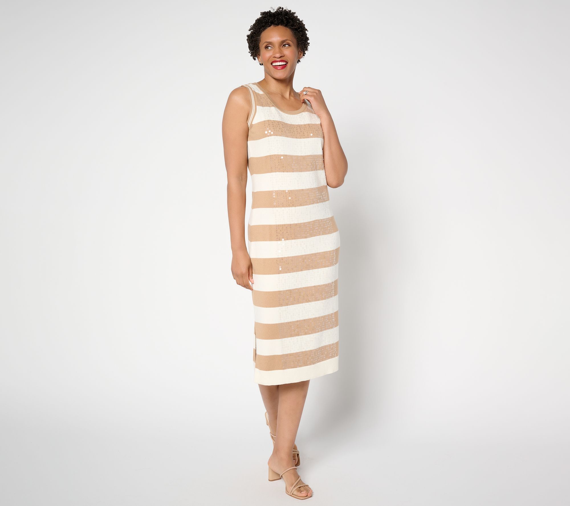 "As Is" Isaac Mizrahi Live! Petite Sequin Stripe Sweater Maxi Dress