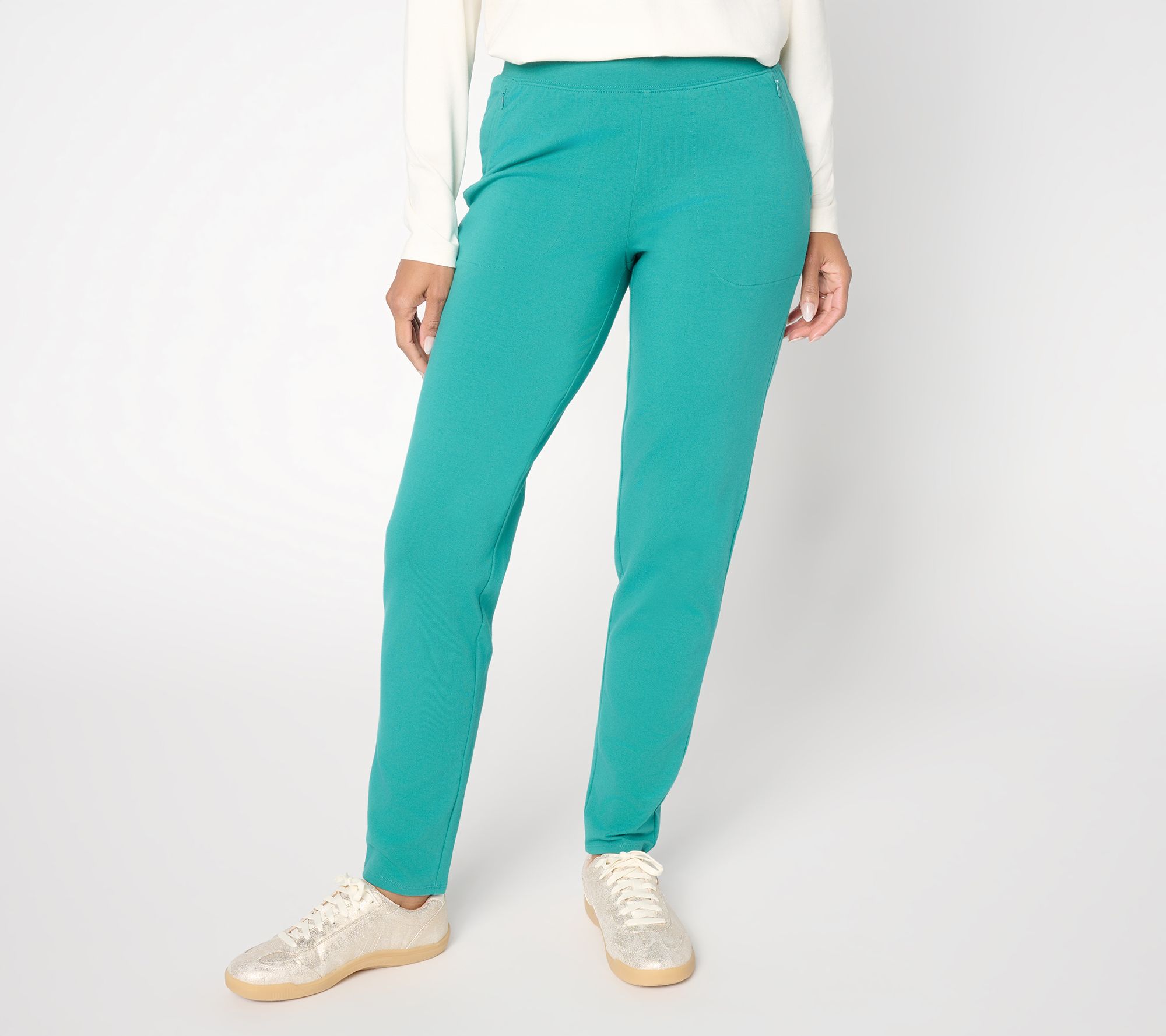 Denim & Co. Regular Duo Stretch Slim Leg Pants w/ Zip Pockets