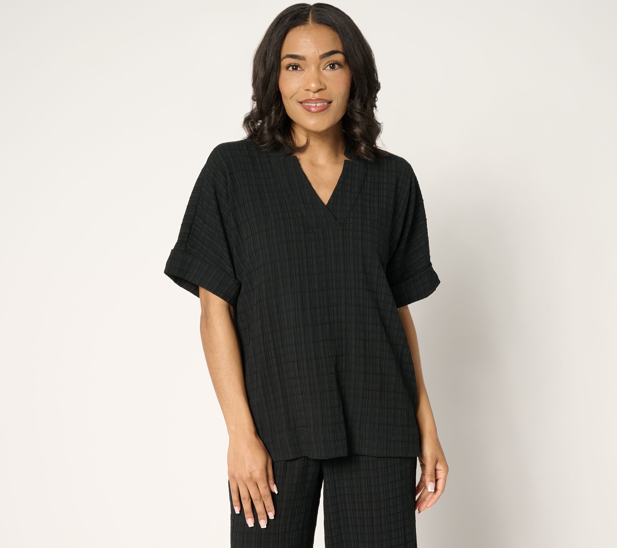 "As Is" Joan Rivers Textured Short Sleeve Pullover Shirt