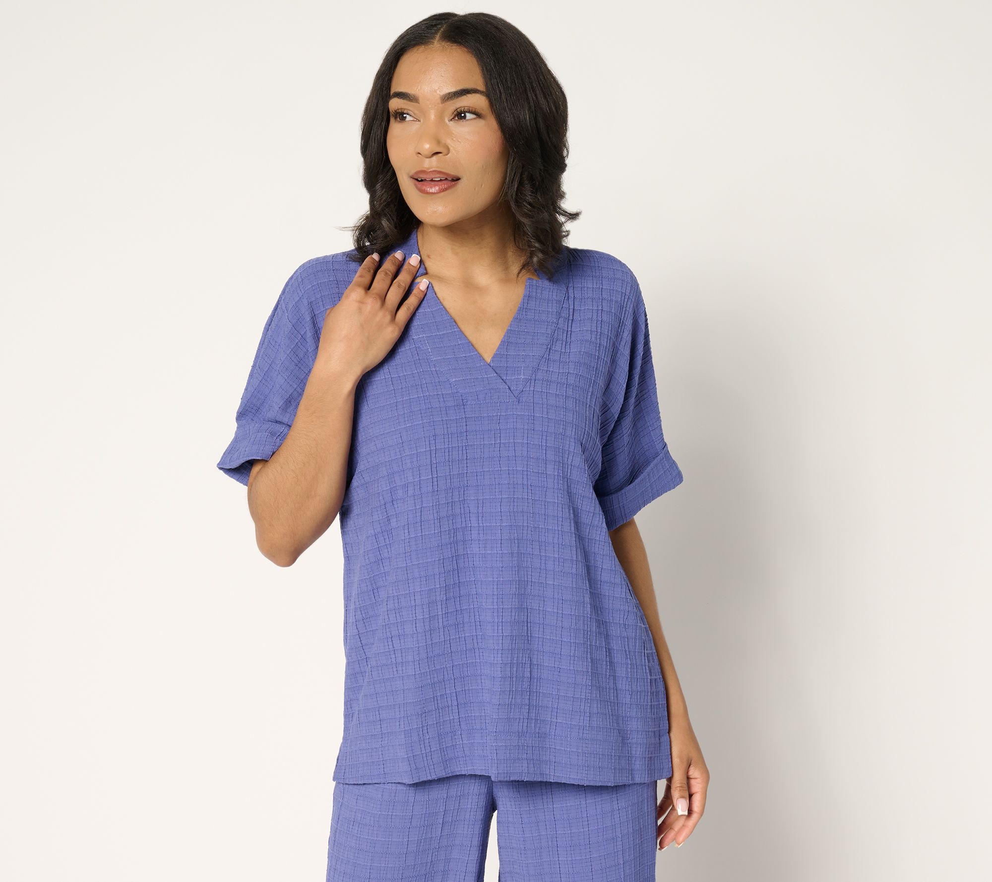 "As Is" Joan Rivers Textured Short Sleeve Pullover Shirt