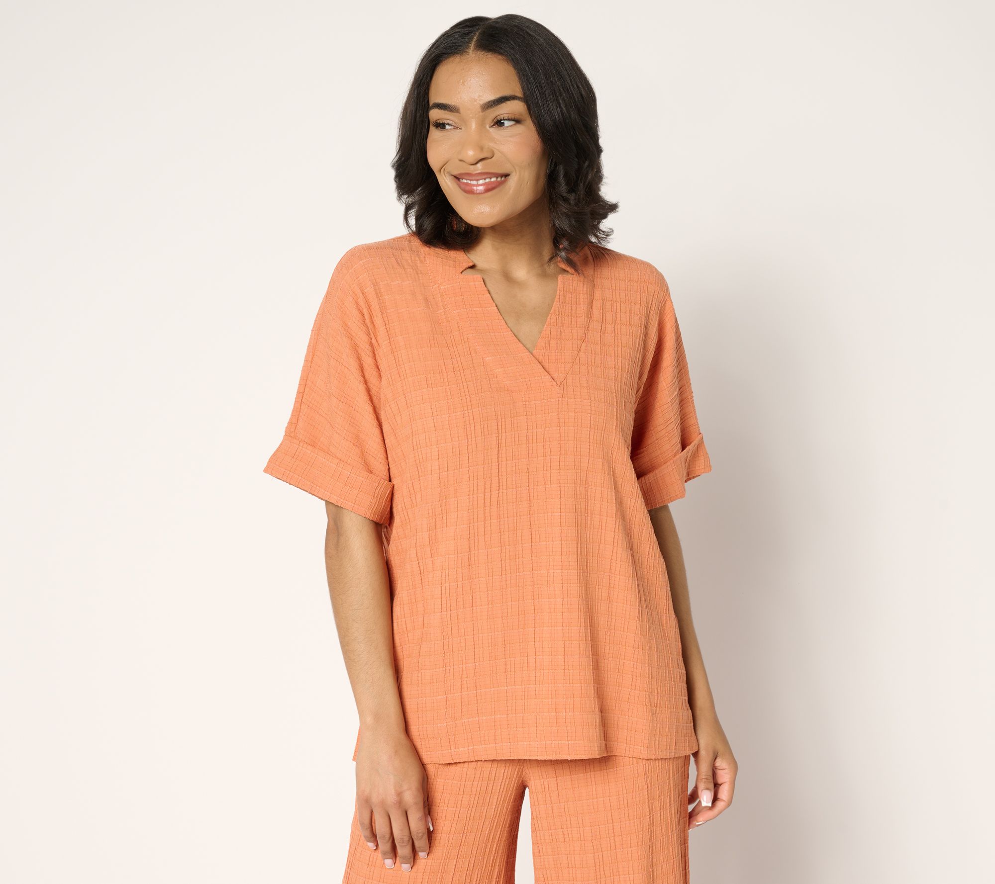 "As Is" Joan Rivers Textured Short Sleeve Pullover Shirt