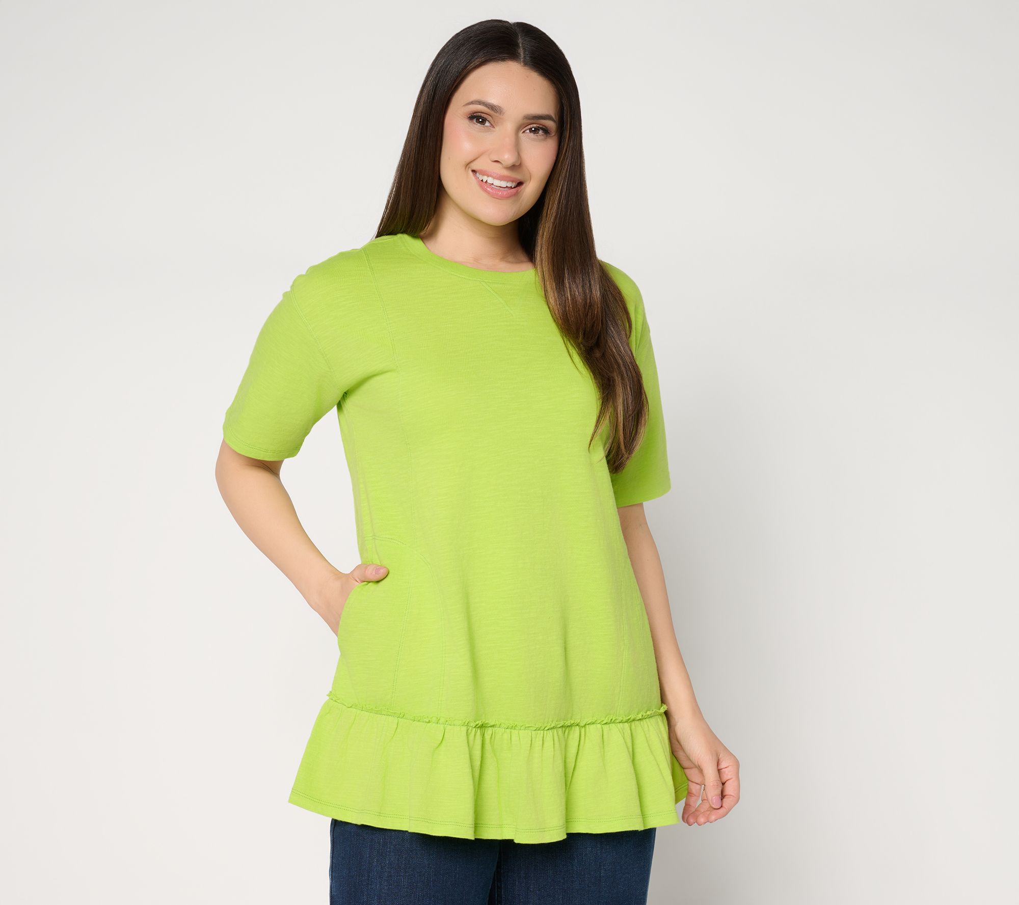 LOGO by Lori Goldstein Elbow Sleeve Tee with Ruffle Hem