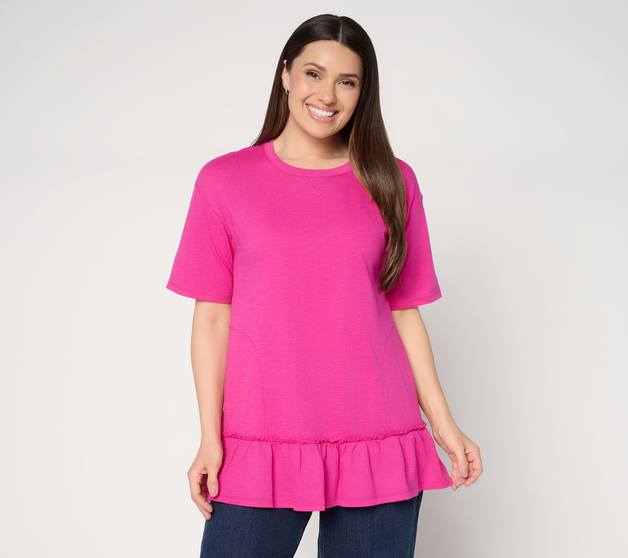 LOGO by Lori Goldstein Elbow Sleeve Tee with Ruffle Hem