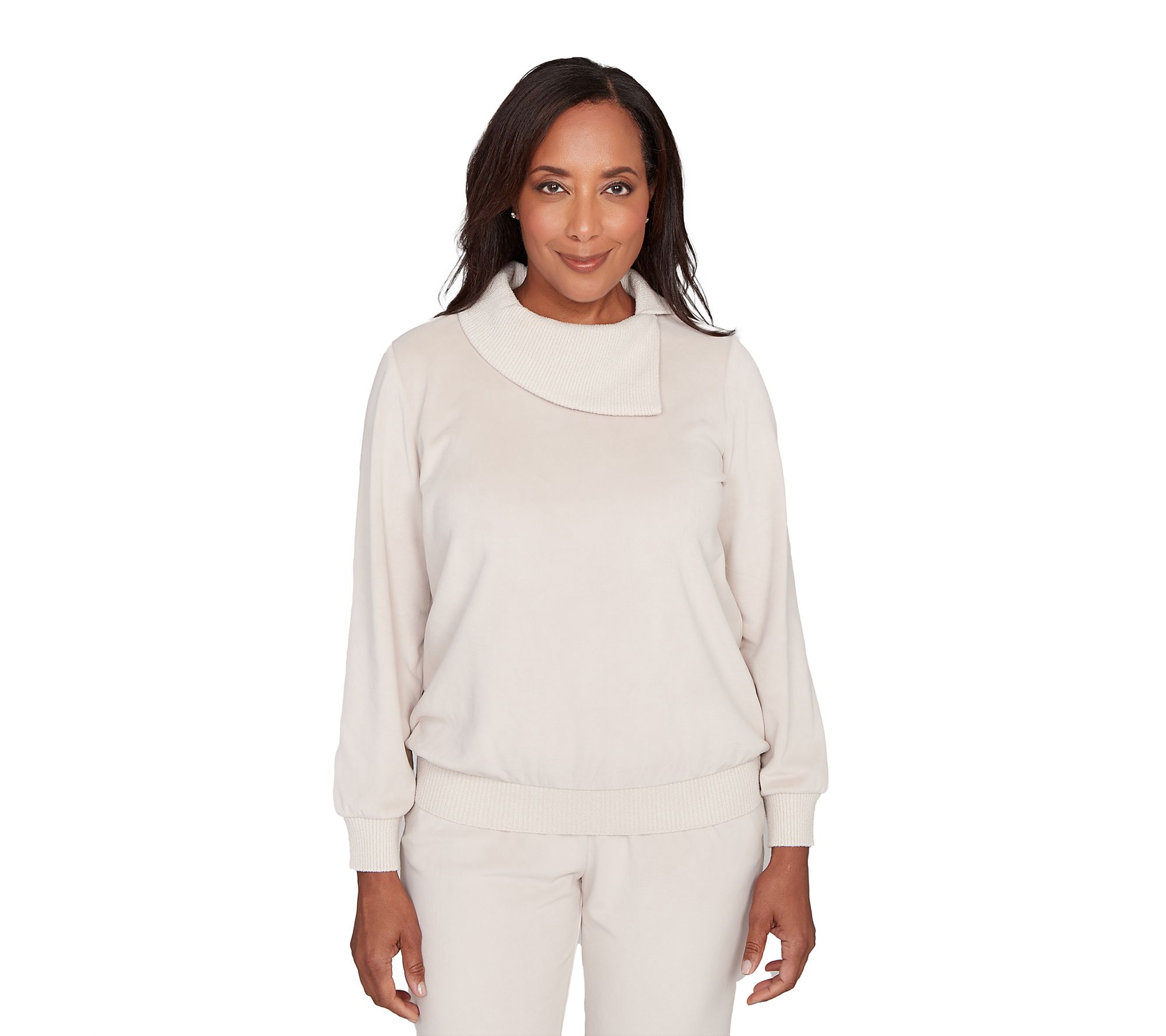 Alfred Dunner Solid Shimmer Detail Envelope Neck Top