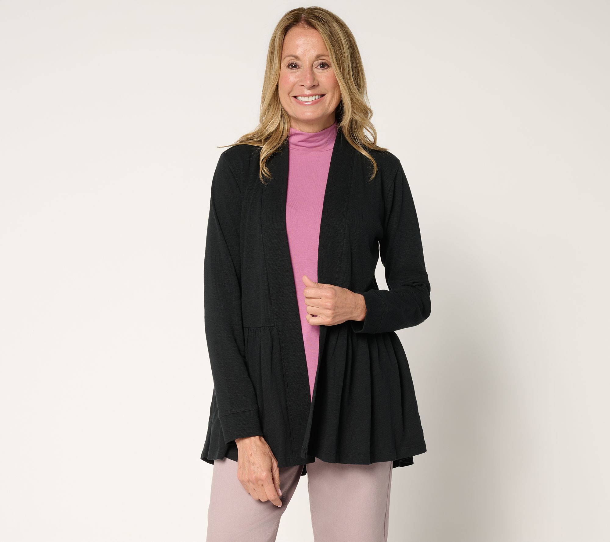 "As Is" LOGO by Lori Goldstein Mixed Media Eyelet Back Cardigan