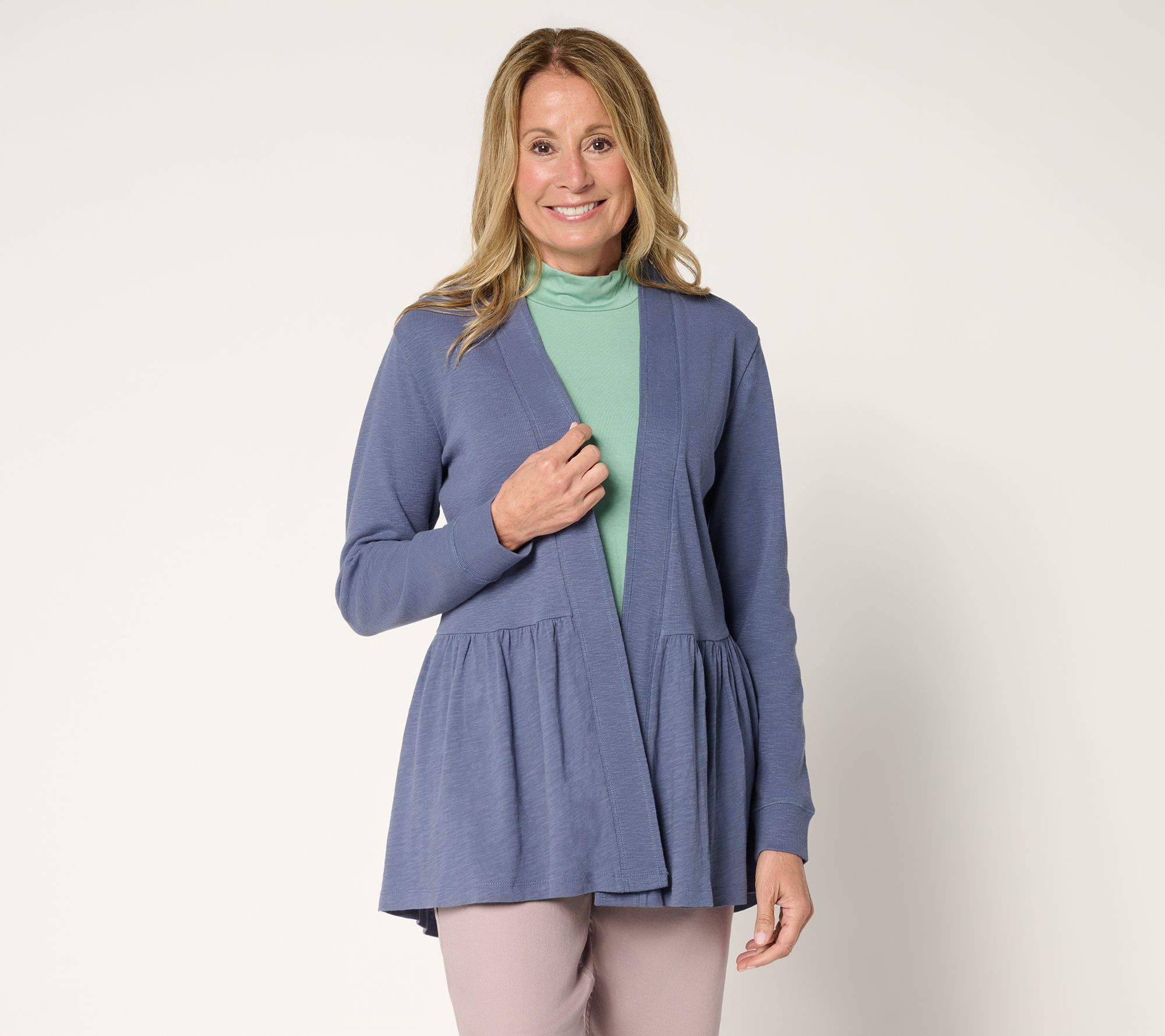 "As Is" LOGO by Lori Goldstein Mixed Media Eyelet Back Cardigan