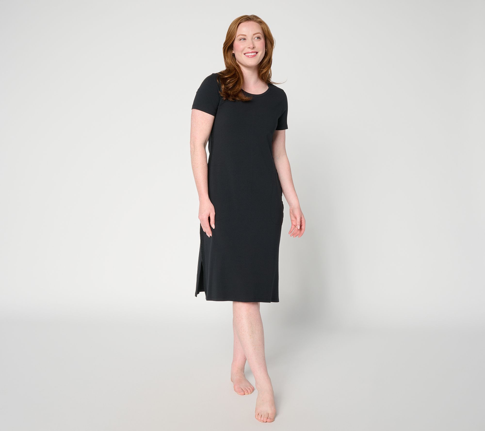 Cuddl Duds Cottonwear+ Lace Trim Midi Tee Lounge Dress