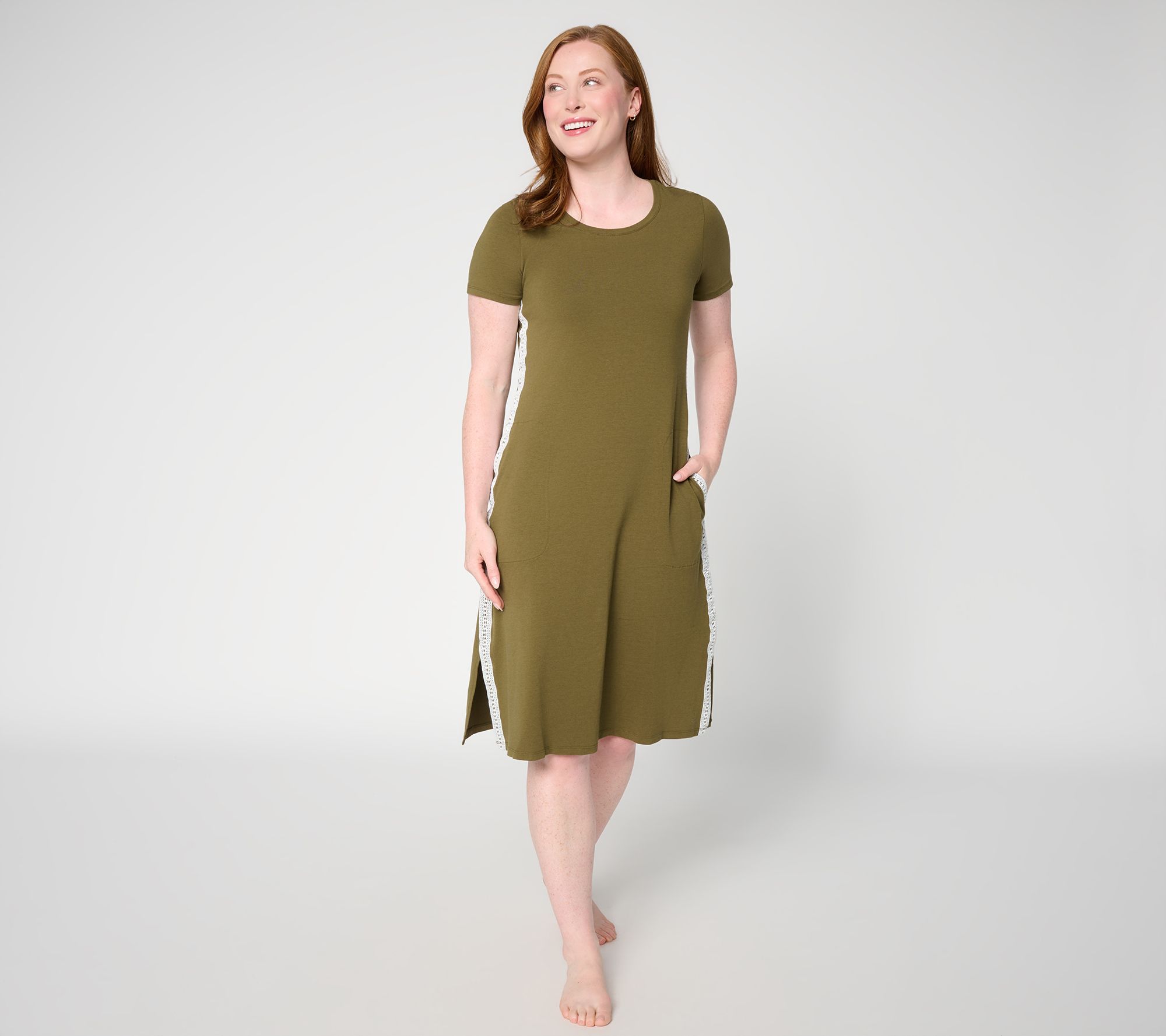 Cuddl Duds Cottonwear+ Lace Trim Midi Tee Lounge Dress