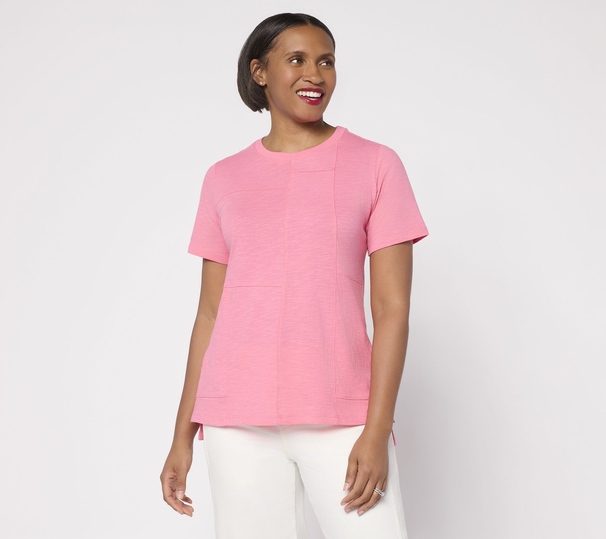  LOGO by Lori Goldstein 100% Cotton Short Sleeve Seamed Top