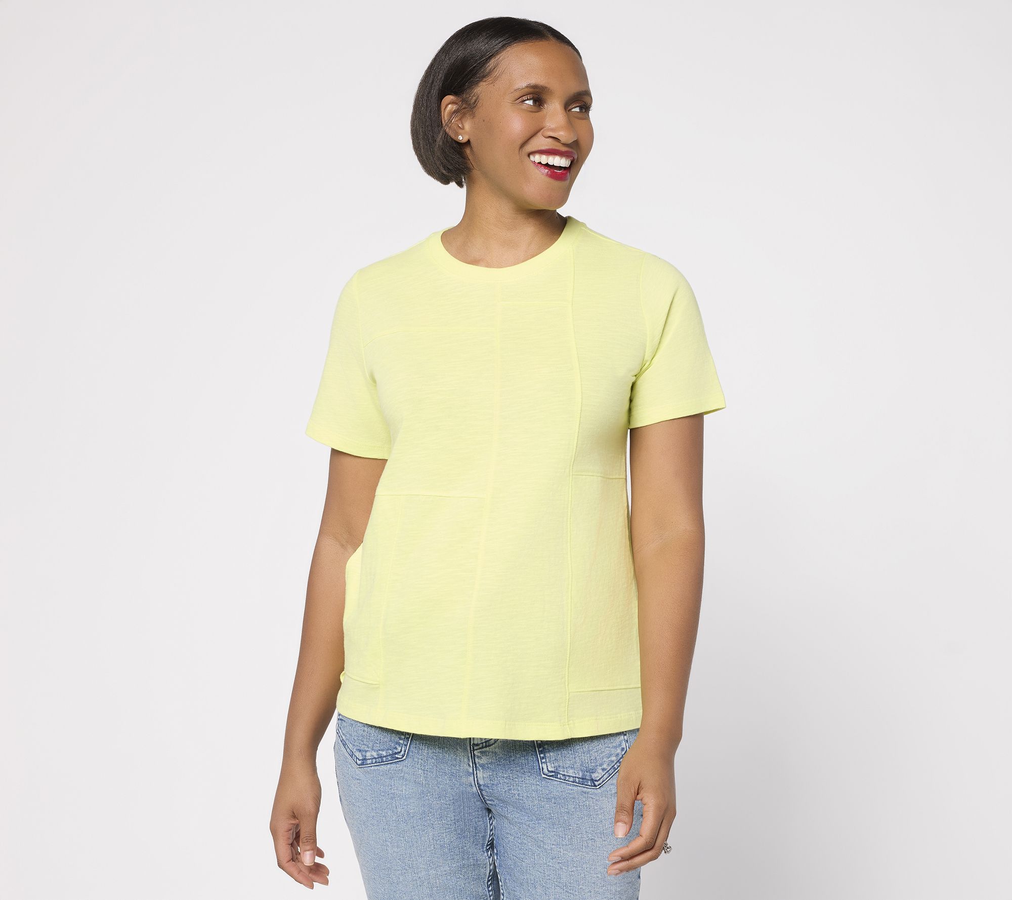LOGO by Lori Goldstein 100% Cotton Short Sleeve Seamed Top