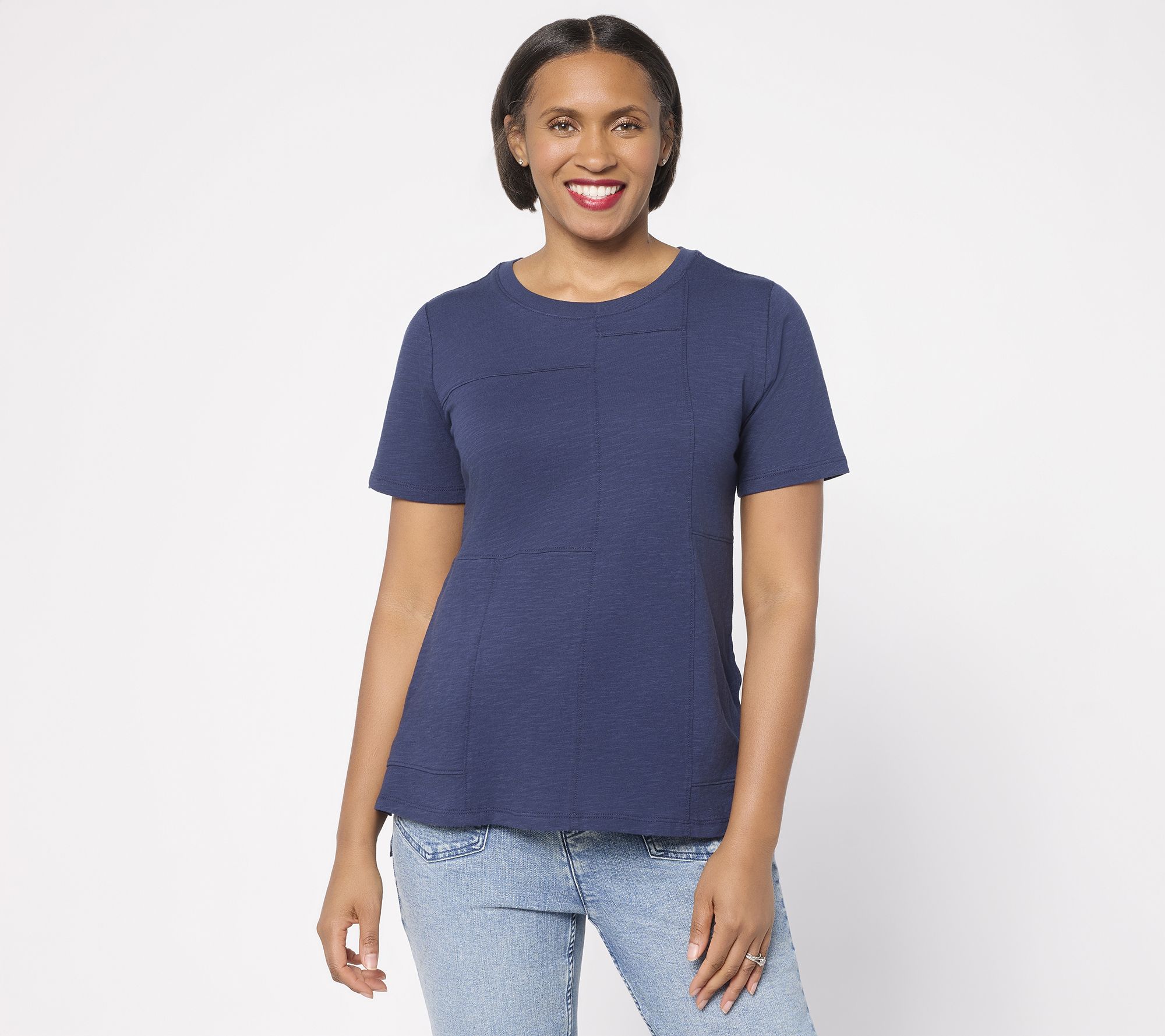 LOGO by Lori Goldstein 100% Cotton Short Sleeve Seamed Top