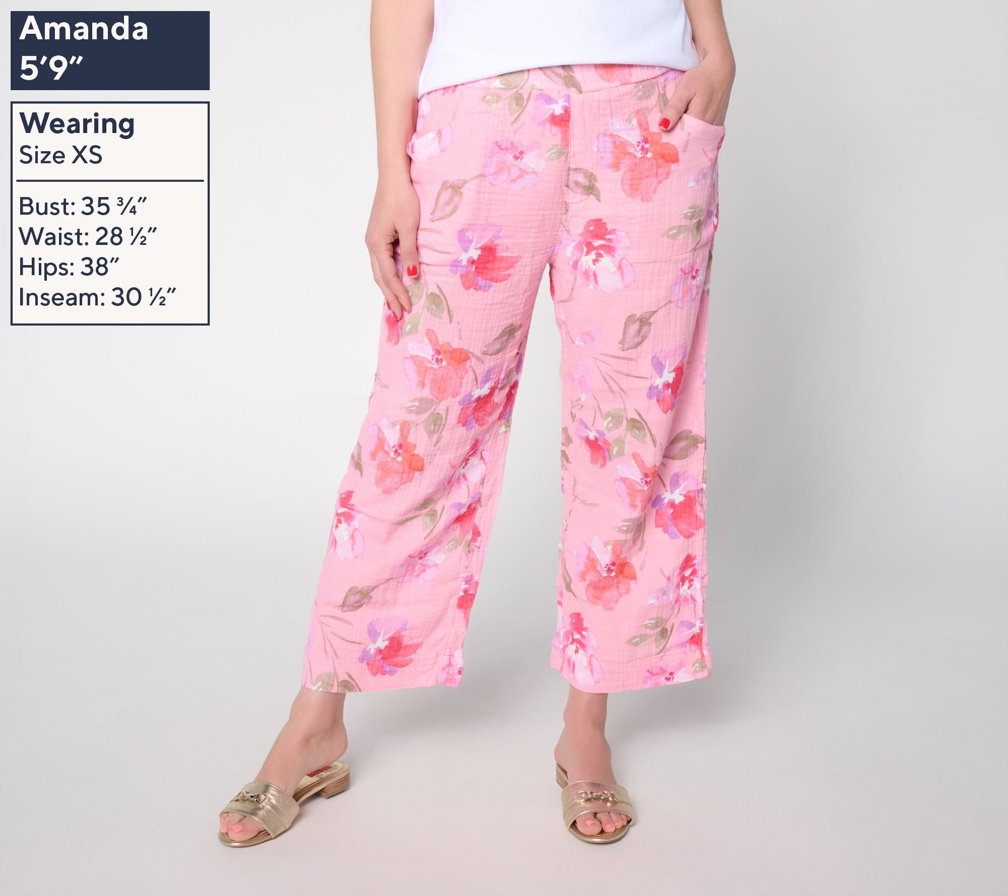 Susan Graver Regular Getaway Cotton Gauze Wide Leg Crop Pants