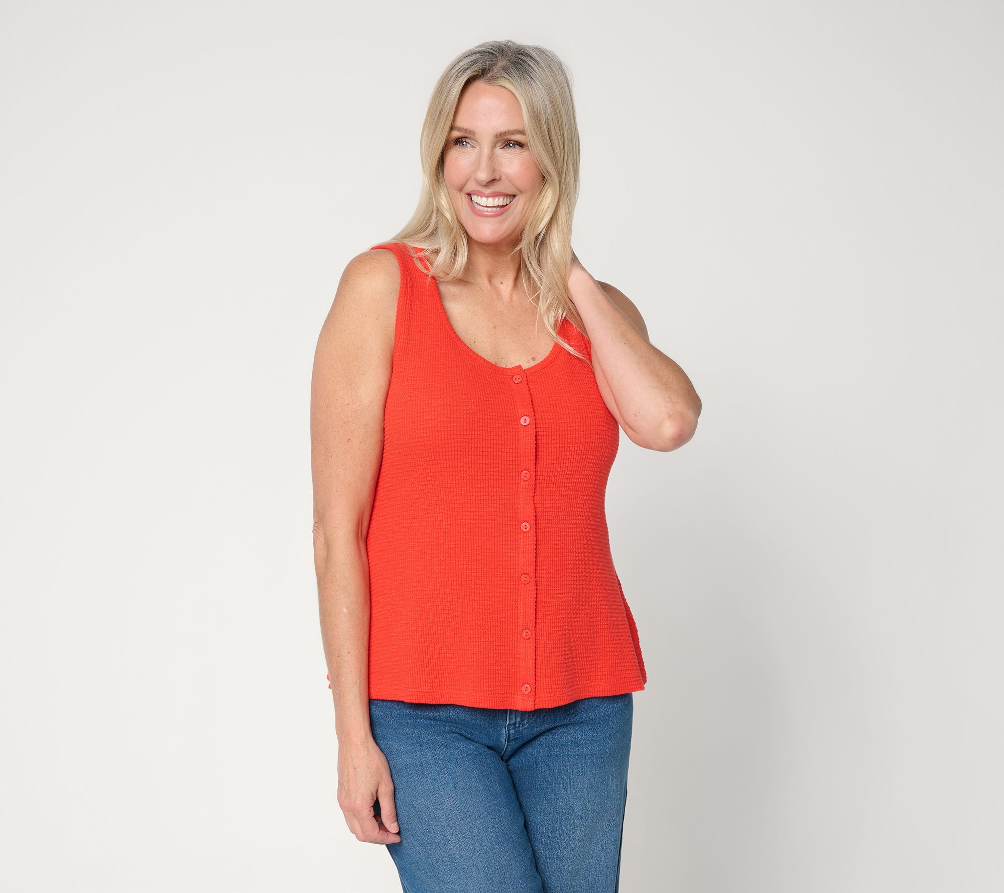Me by Jennie Garth 100% Cotton Button Detail Jersey Tank Top