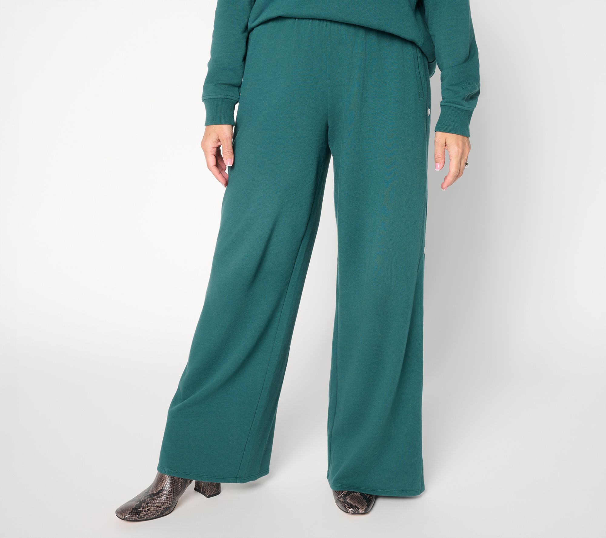 "As Is" Peace Love World Petite French Terry Snap Side Pants