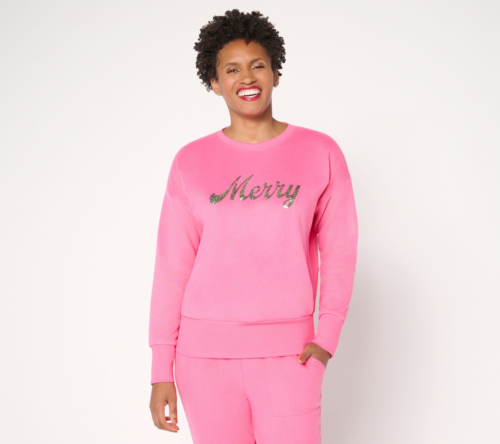 "As Is" Mally Roncal Sequin Cozy Plush Holiday Sweatshirt