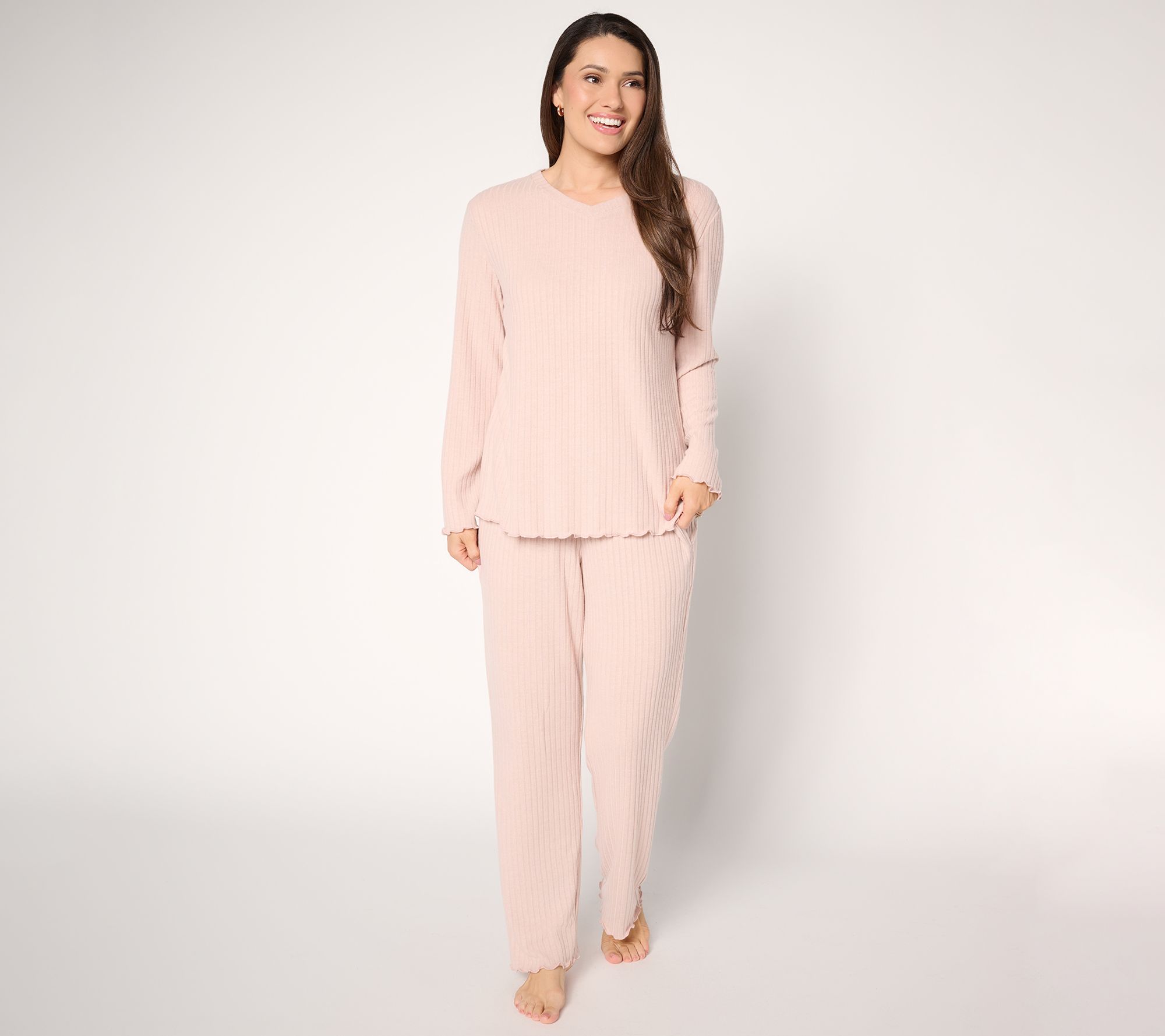 "As Is" Berkshire Homewear Ribbed Heathered Hacci 2pc Lounge Set