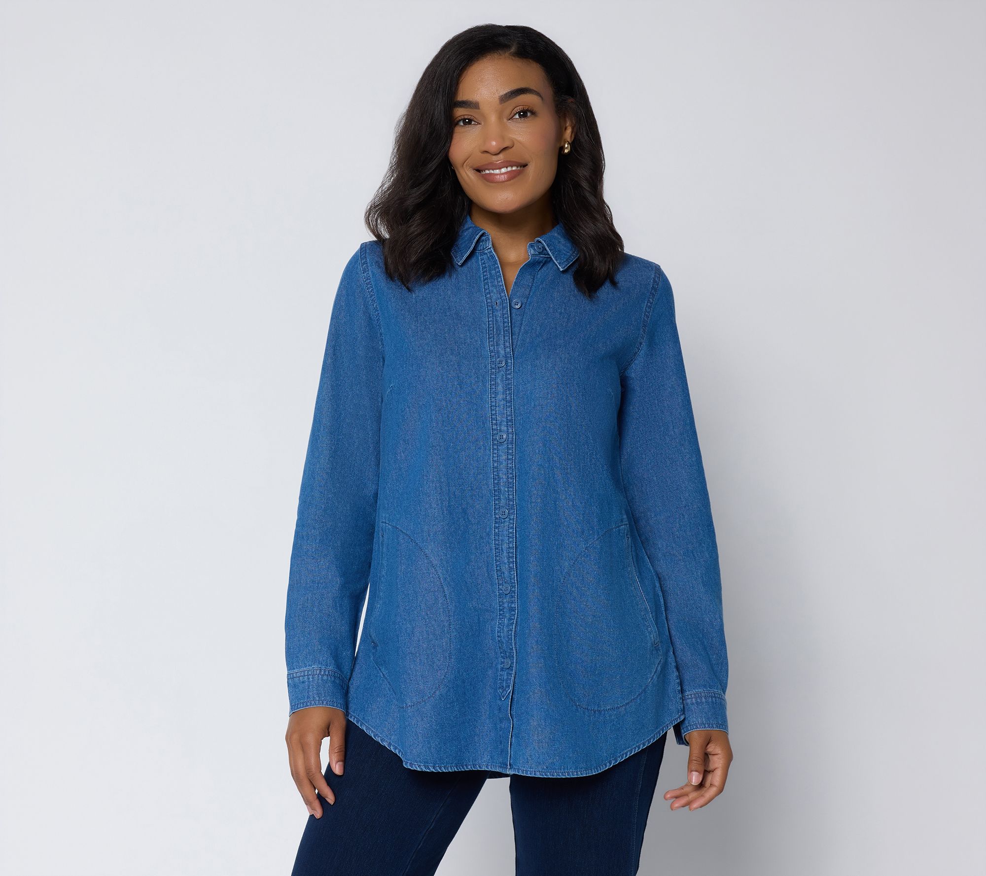  Joan Rivers Petite Vintage Wash Boyfriend Fit Shirt