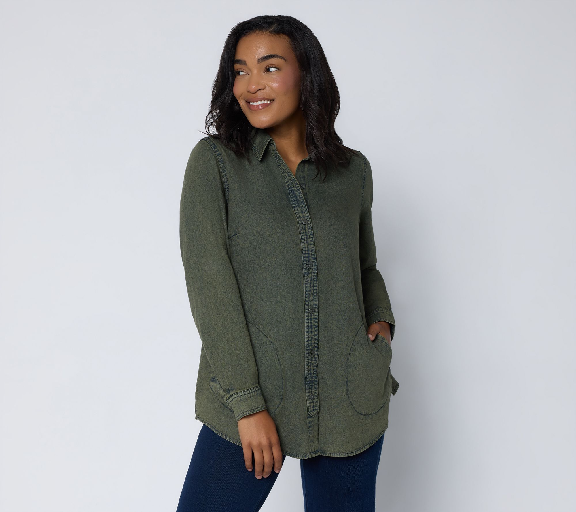 Joan Rivers Petite Vintage Wash Boyfriend Fit Shirt