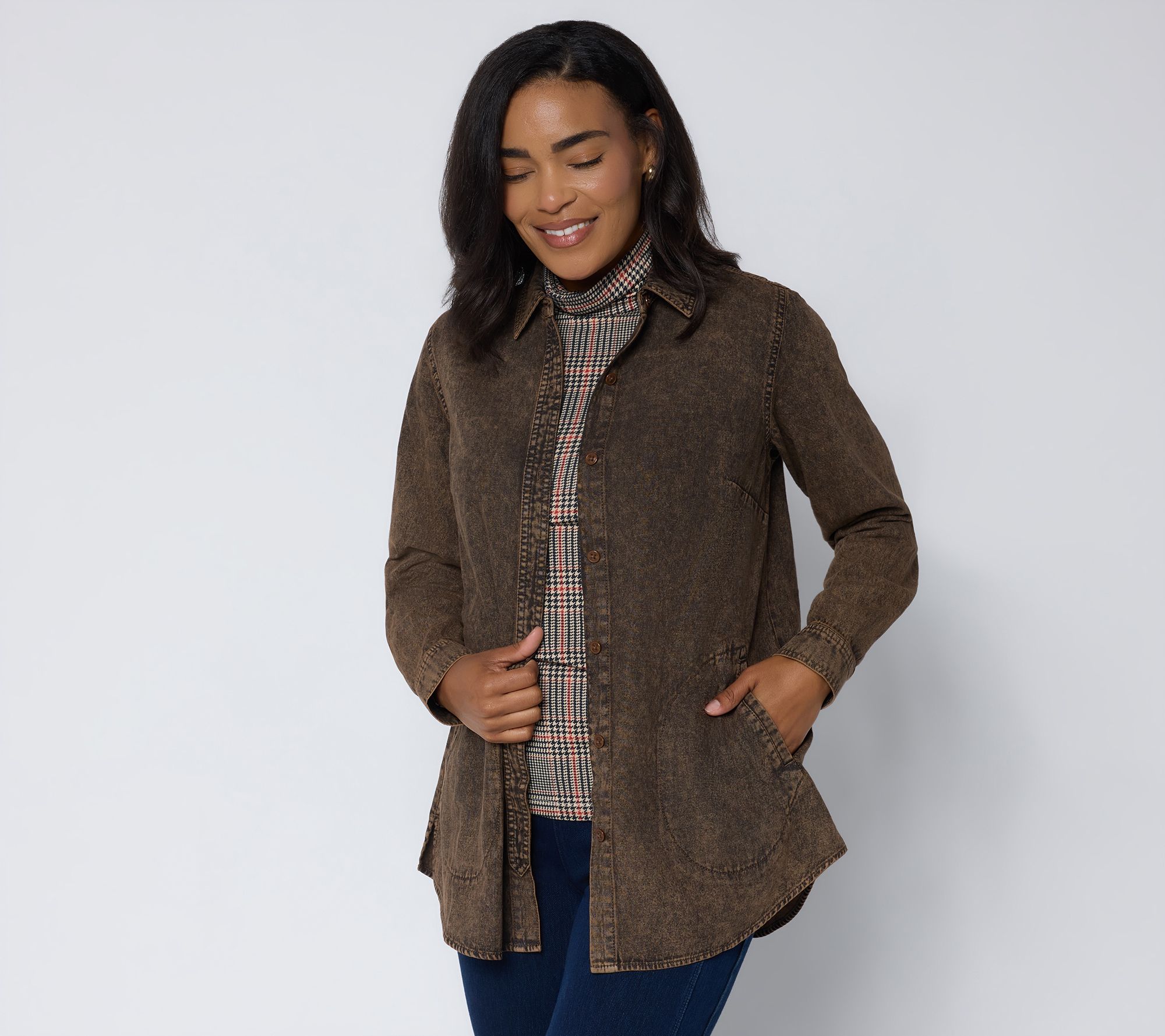 Joan Rivers Petite Vintage Wash Boyfriend Fit Shirt