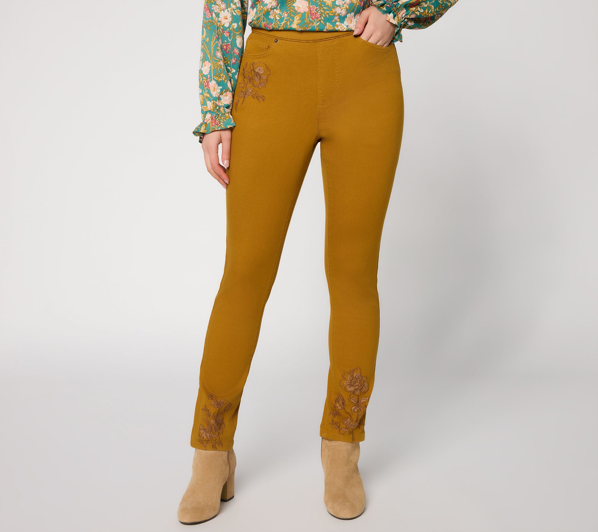 Ree by The Pioneer Woman Petite Golden Embroidered Skinny Jeans