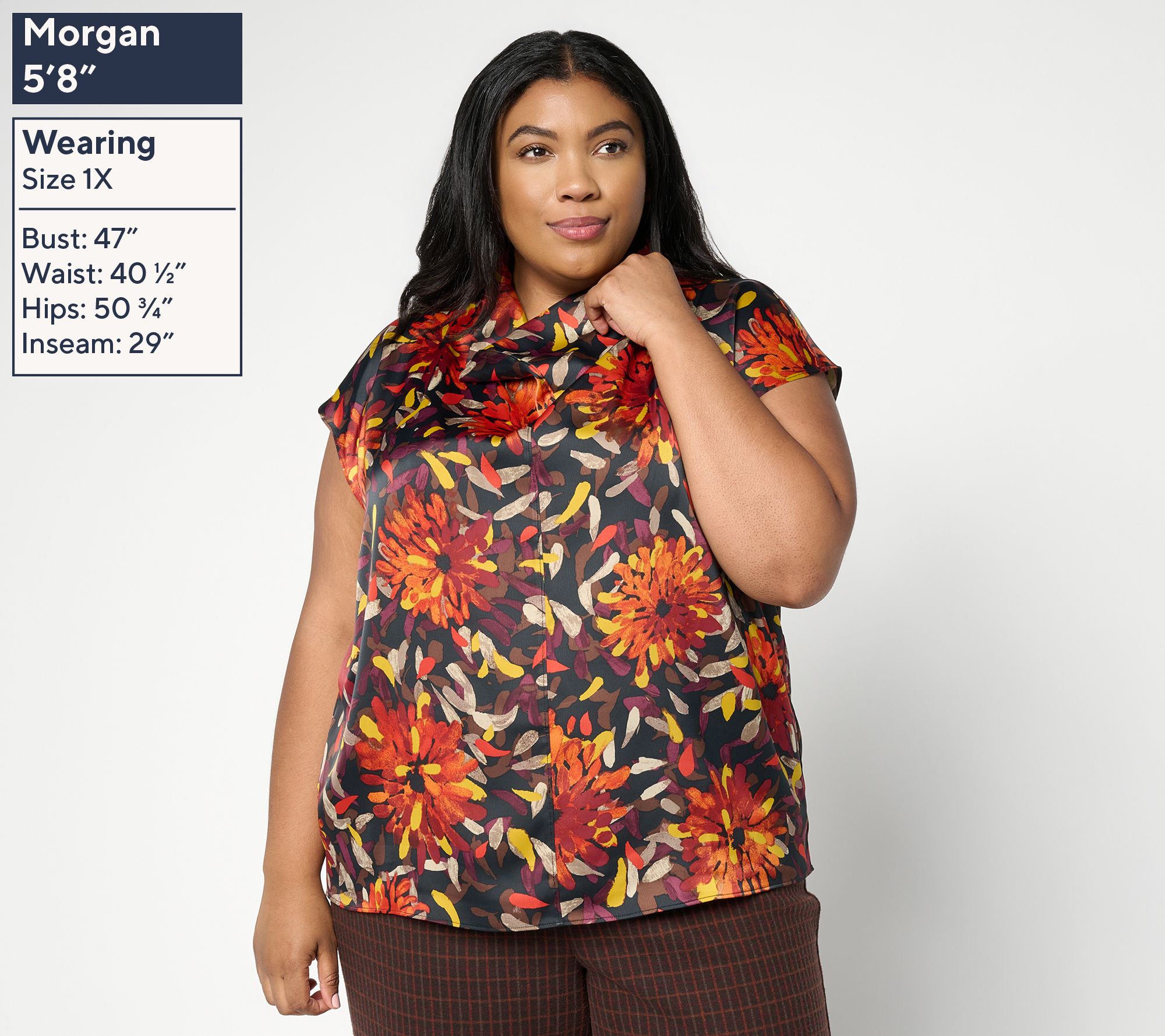 CARLA 撥水 2way silky over shirt Carla Rockmore Collection Disco Satin Cap Sleeve Cowl Neck Top | QVC