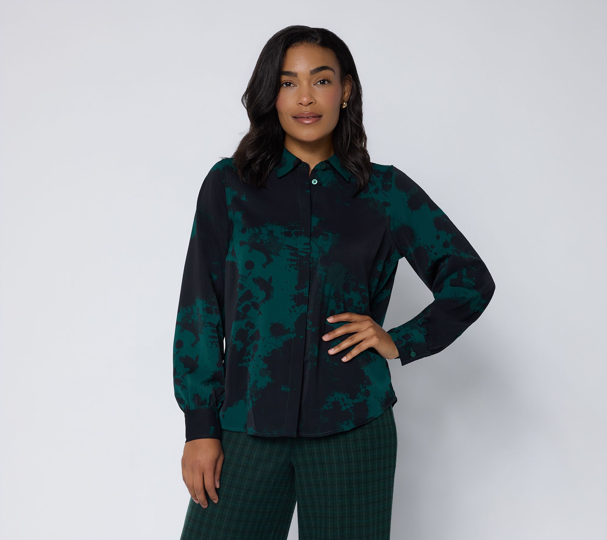 Carla Rockmore Collection Printed Stretch Sateen Shirt