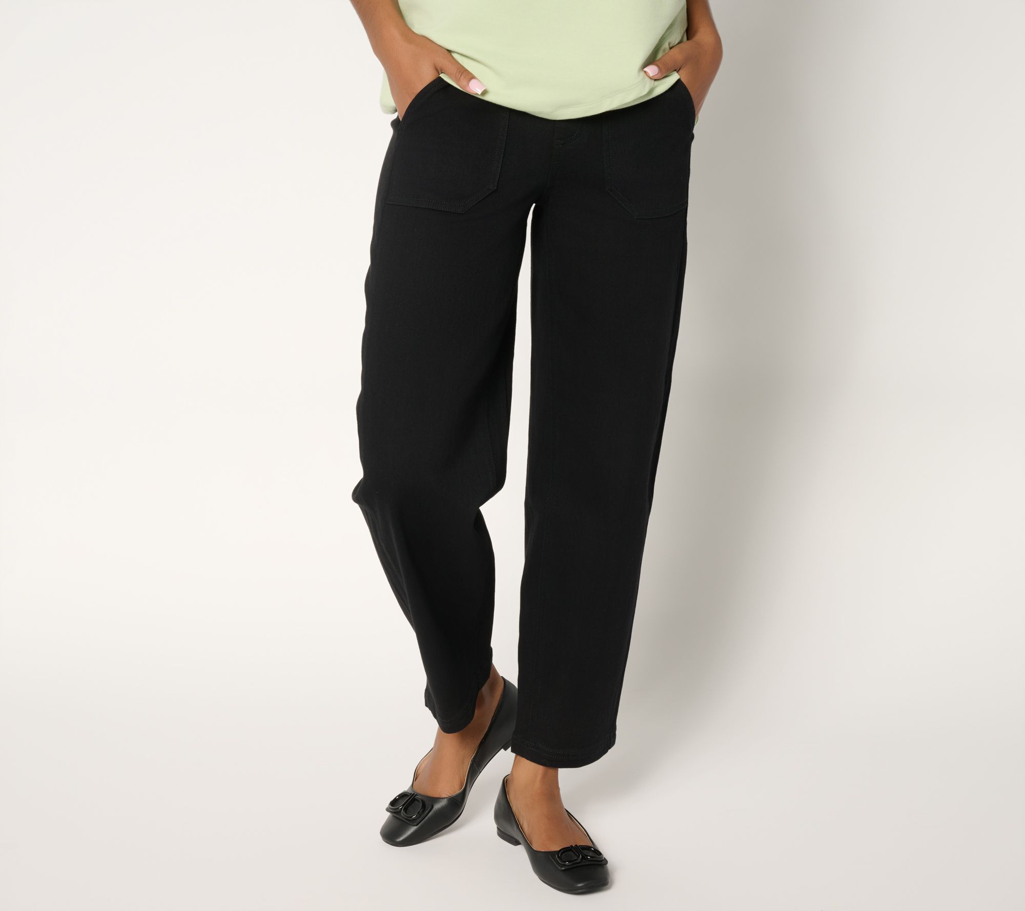 "As Is" Denim & Co. Reg Black Easy Stretch Tapered Ankle Jean