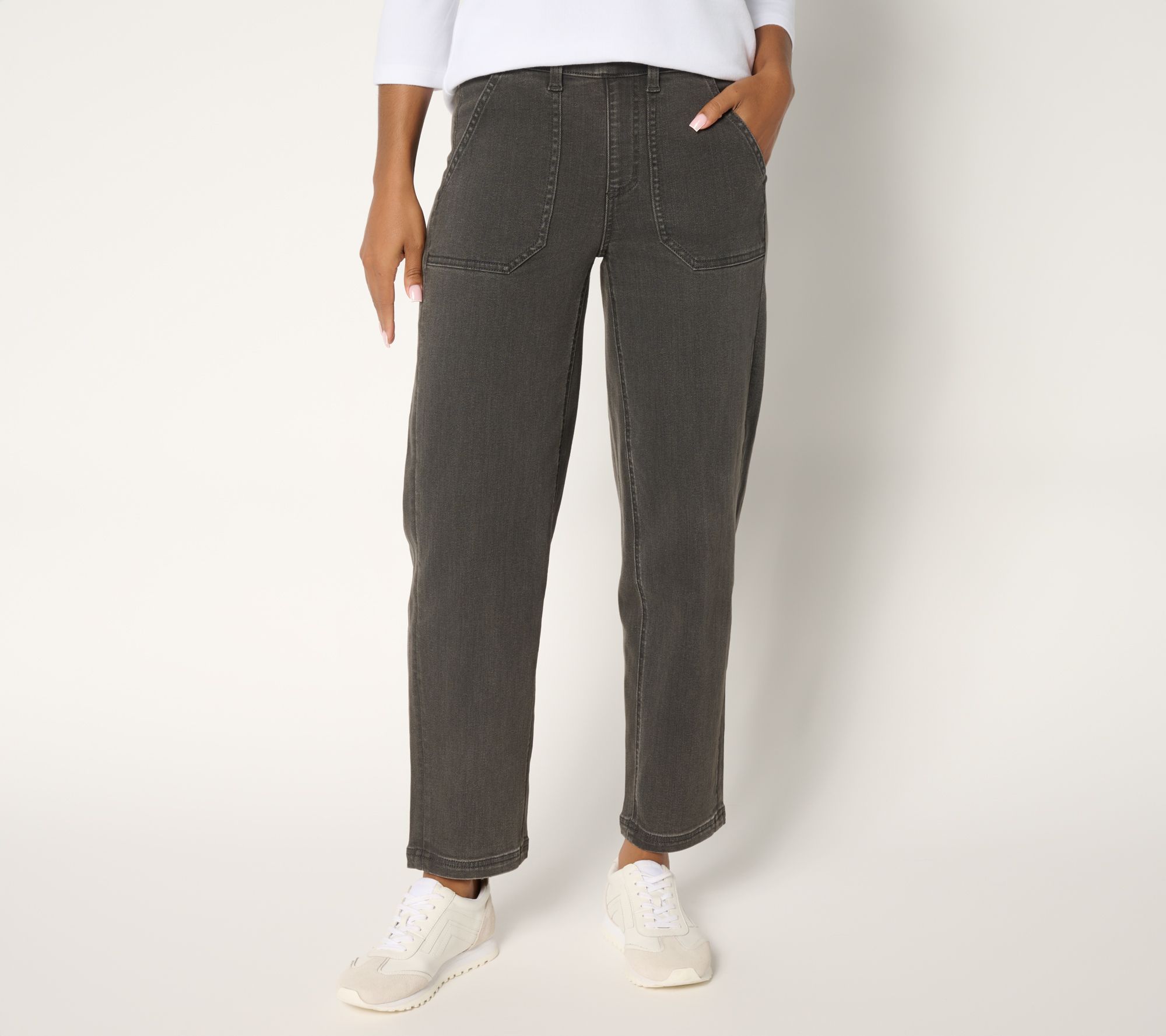 "As Is" Denim & Co. Reg Black Easy Stretch Tapered Ankle Jean