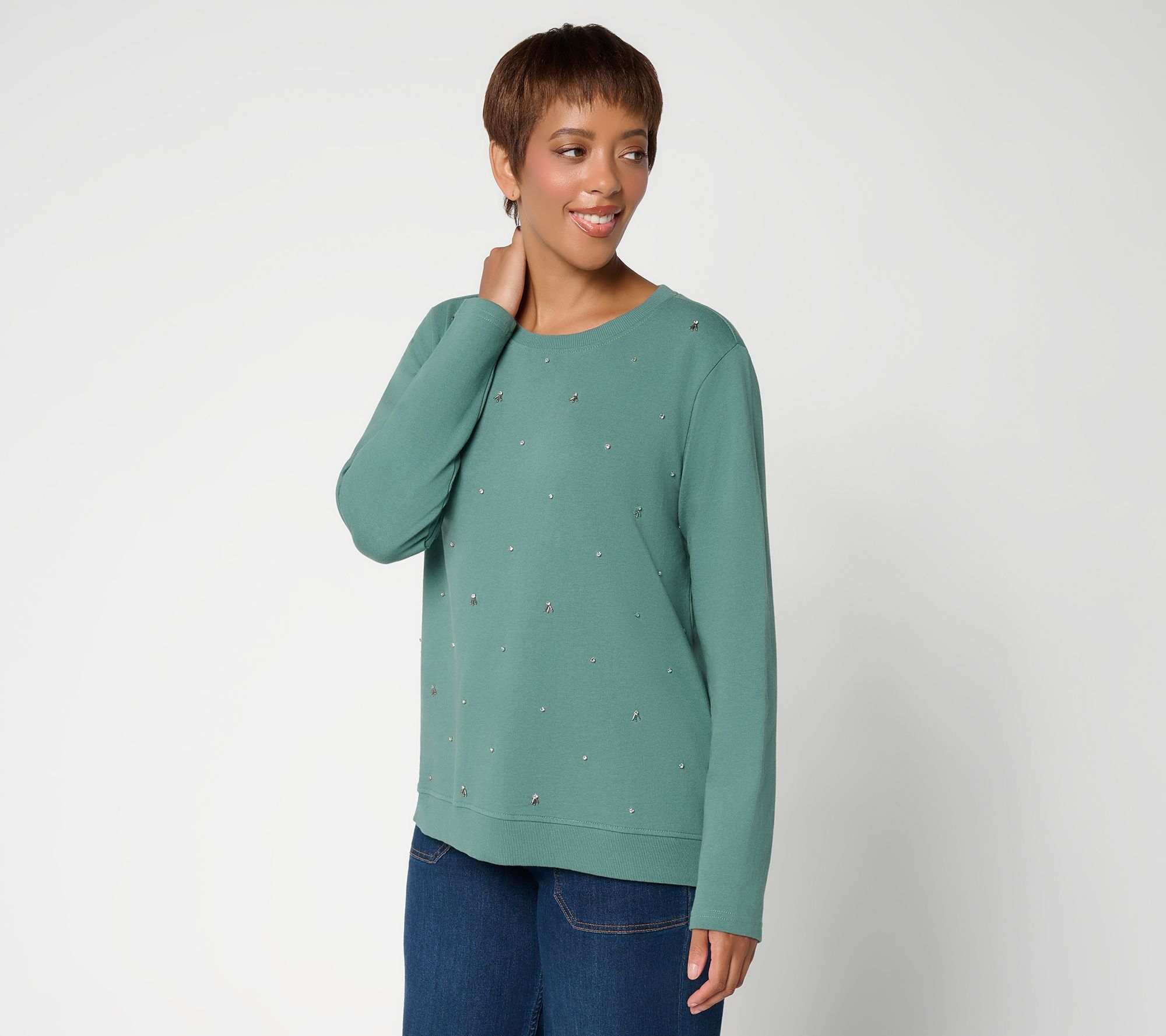  LOGO Lavish by Lori Goldstein Embellished Long Sleeve Top