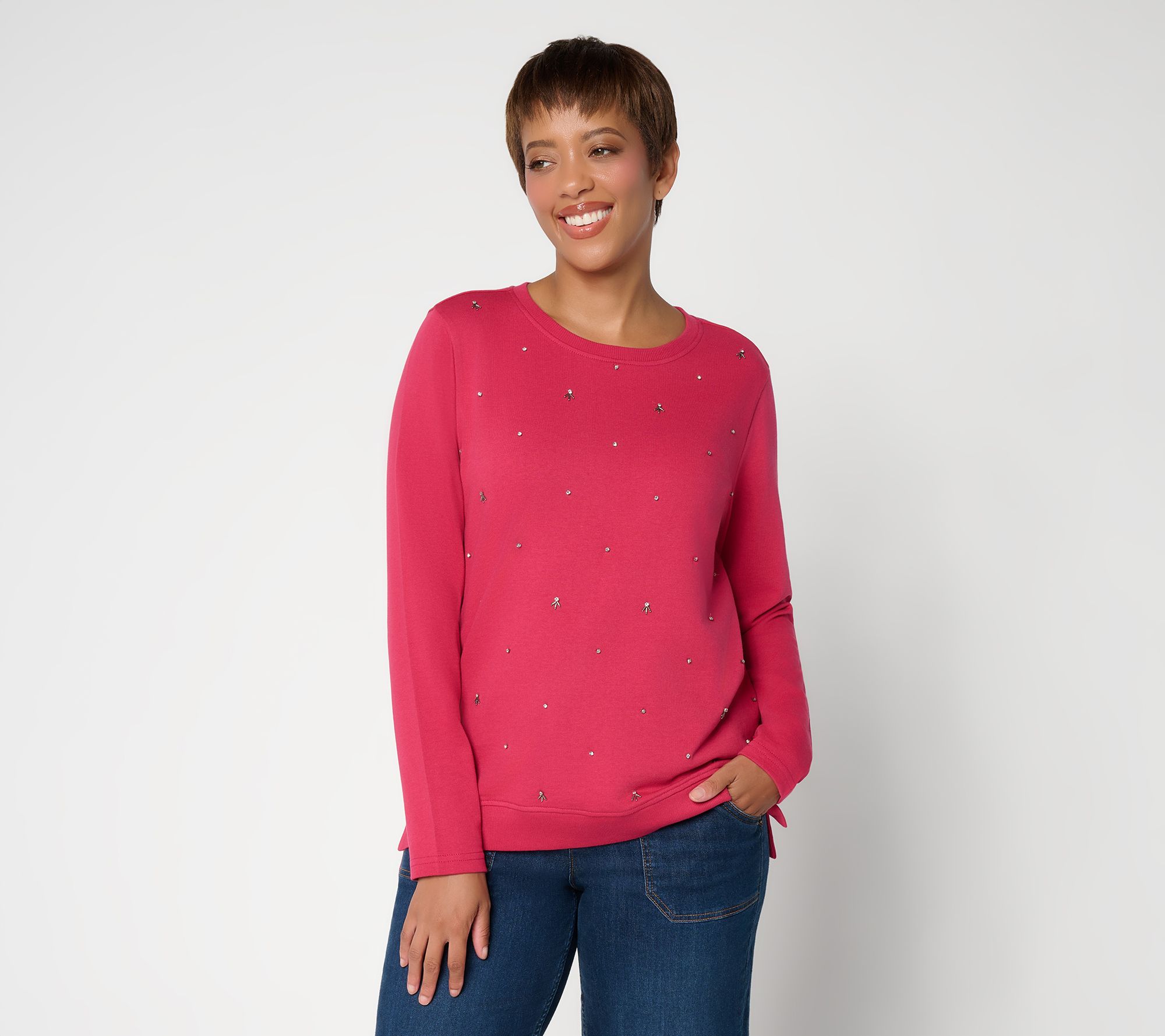 LOGO Lavish by Lori Goldstein Embellished Long Sleeve Top
