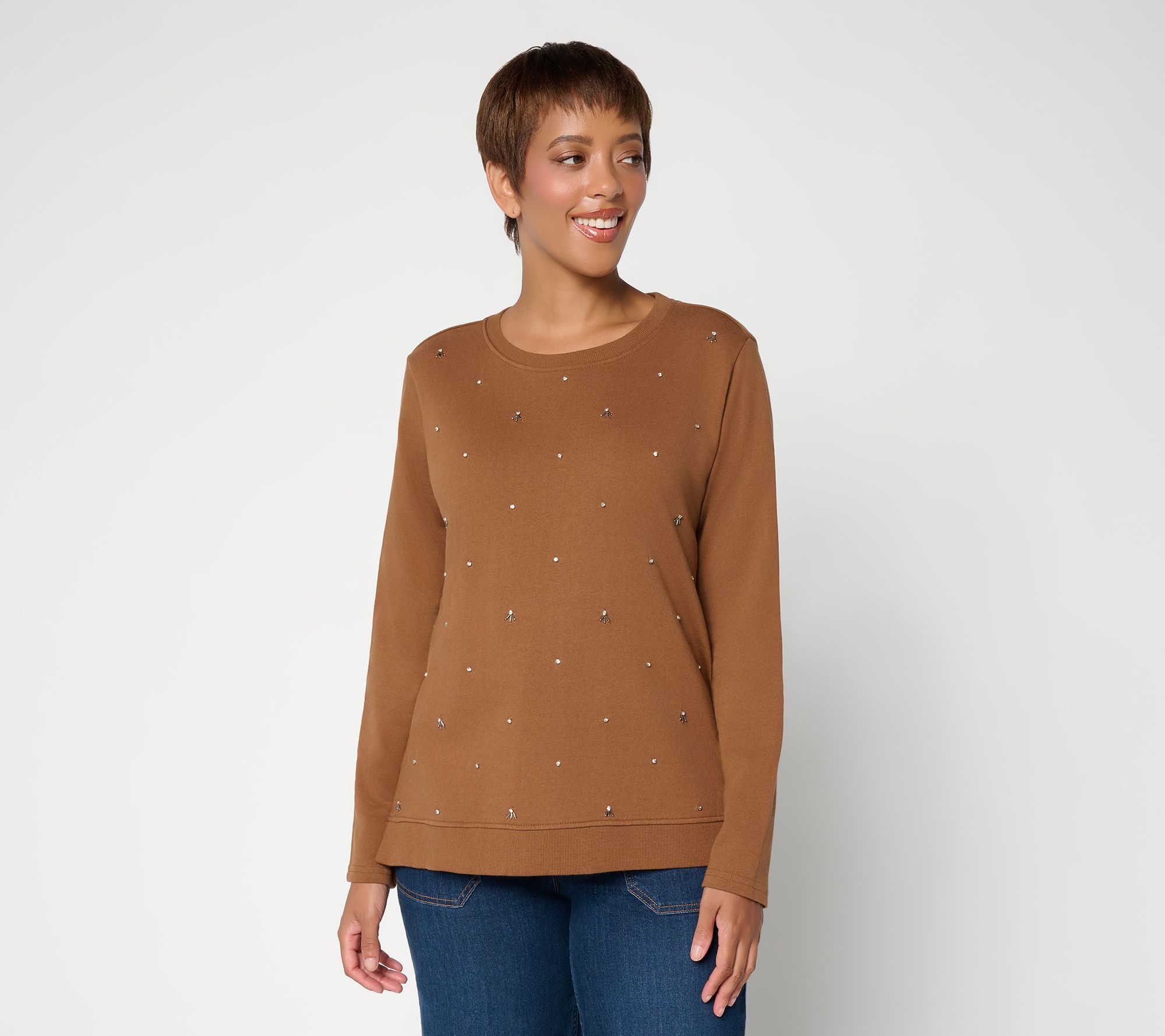 LOGO Lavish by Lori Goldstein Embellished Long Sleeve Top